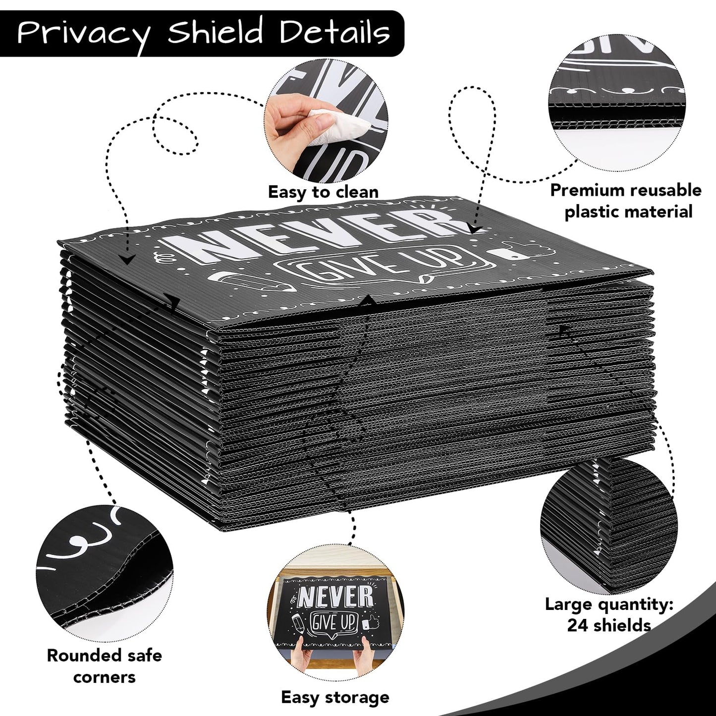 24-Pack Privacy Folders for Students Waterproof Durable Plastic Study Carrel Divider, Easy-to-Clean Classroom Desk Dividers Shield for School Teacher Supplies (Black)