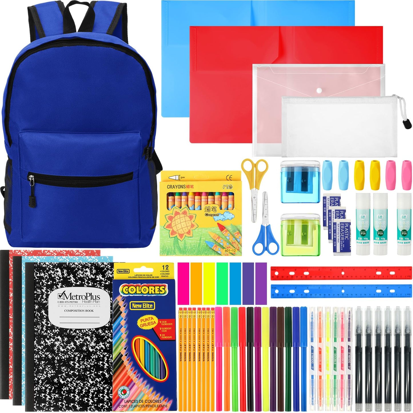 Gilprop 86 Pcs School Supplies Kit with Backpack Back to School Supplies Bag Set Elementary Essential Bundle Bulk for Student Classroom(Blue)