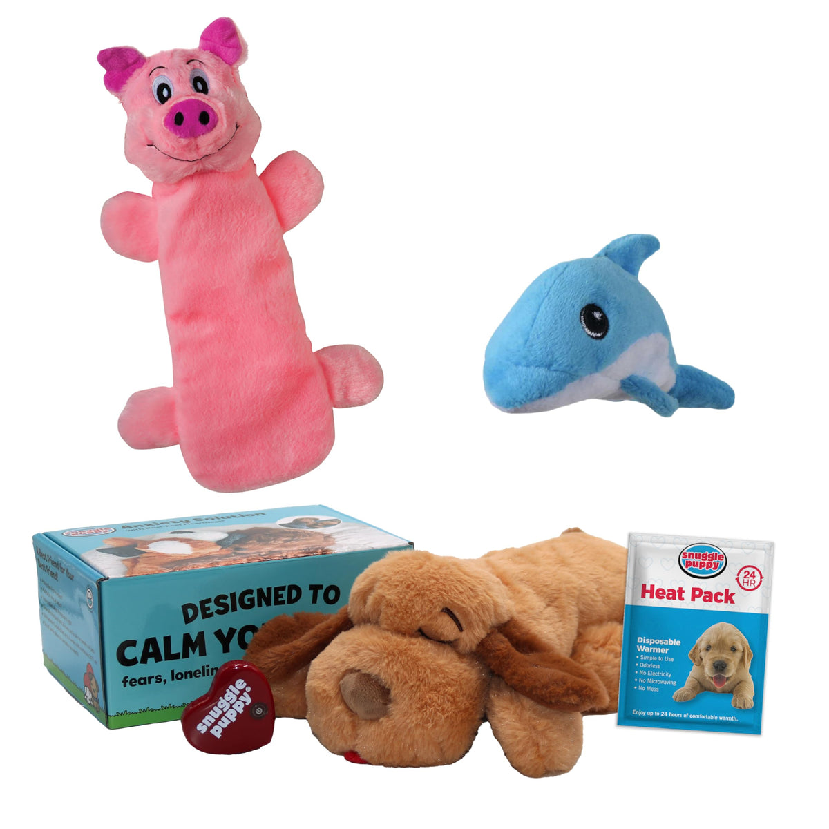Snuggle Puppy Heartbeat Toy, 6 Heat Packs, Calming Comfort - Biscuit