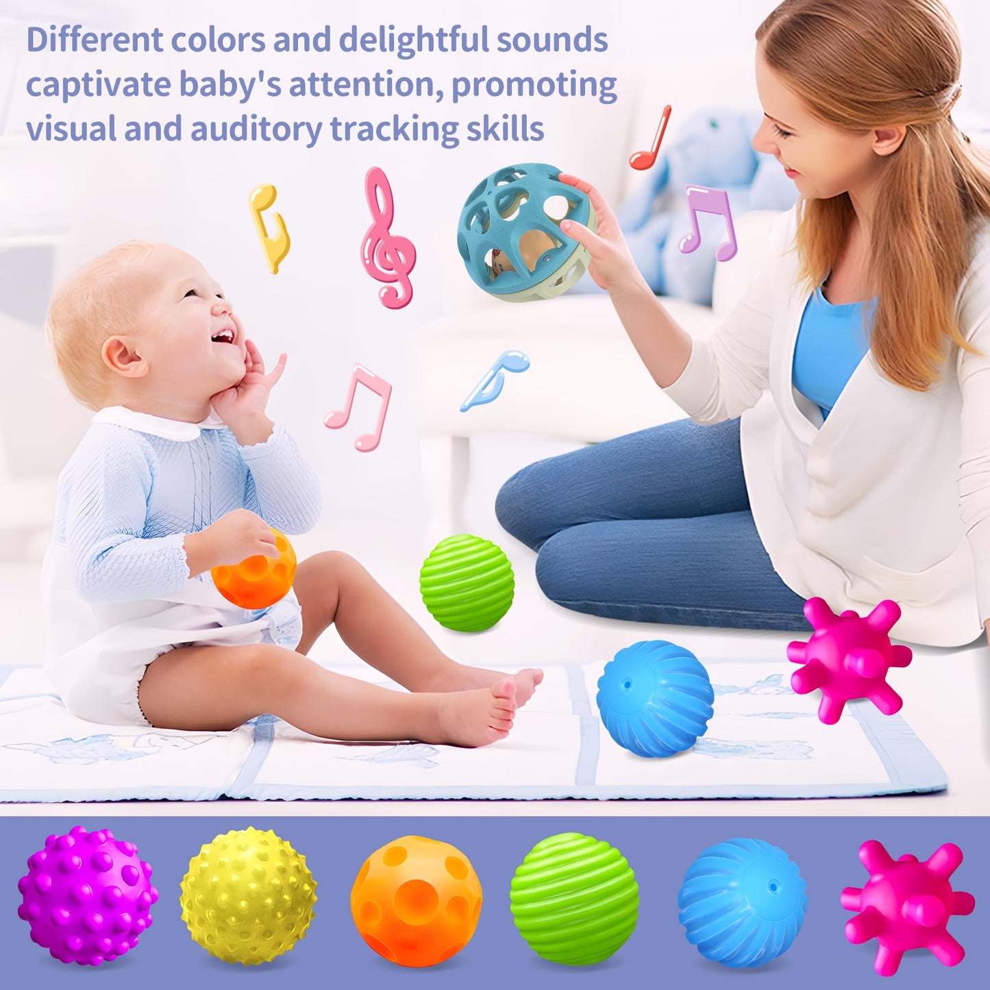 Montessori-Inspired Sensory Balls & Wheat Straw Rattle Set for Babies 6–12 Months & Toddlers 1–3 | Multi-Textured, Stress-Relief Baby Toys for Early Learning, Motor Skills & Gentle Massage