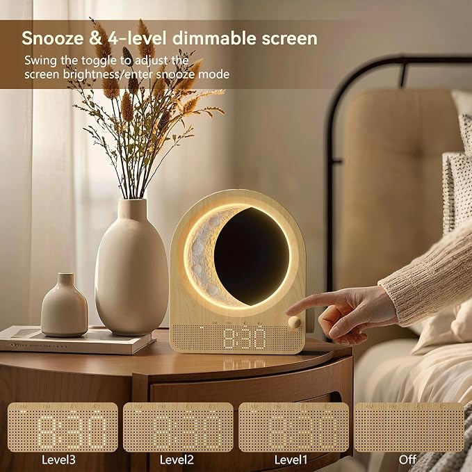 blonbar Sunrise Alarm Clocks for Bedrooms, Stepless Dimmable Moon Lamp Dual Alarm Clock with 12Levels Volume for Heavy Sleepers, 10 Natural Sounds with 30/60/90mins Timer, Gifts for Women