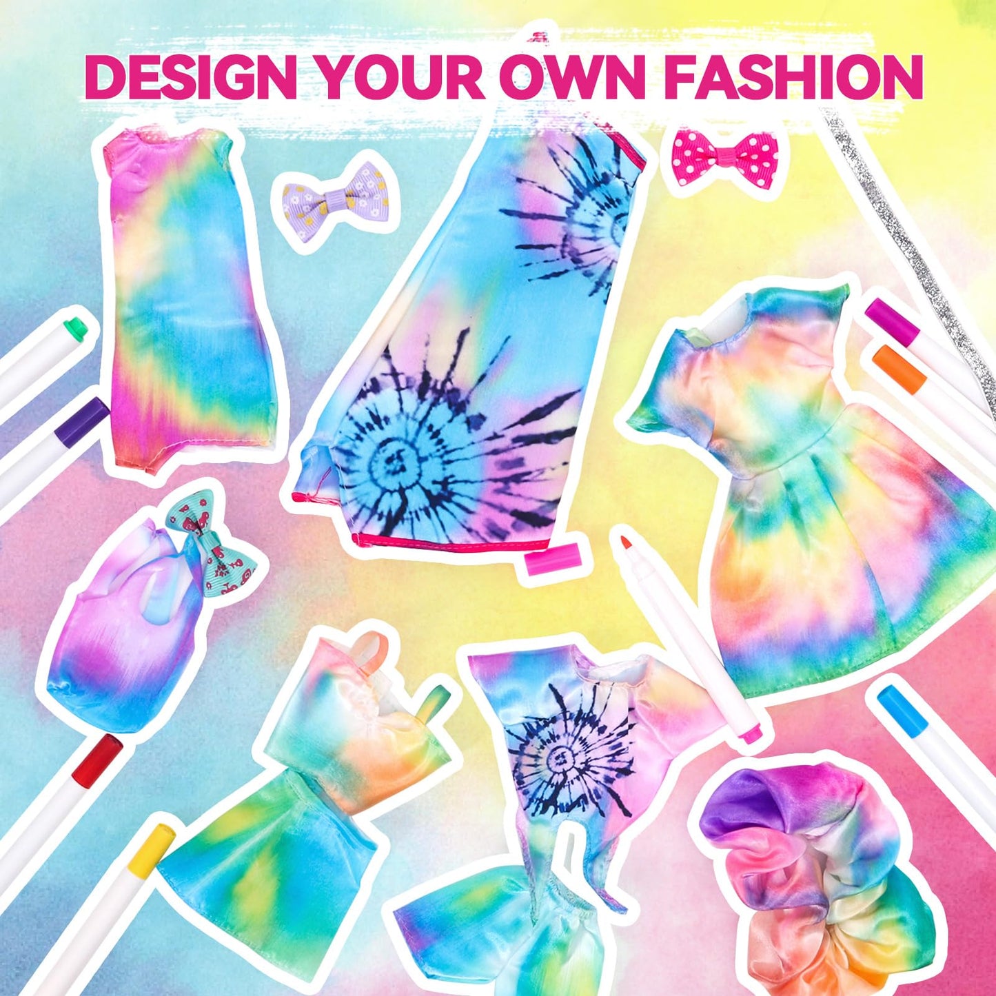 Tie-Dye Fashion Designer Doll Clothes Making Kit for DIYArts and Crafts Toys,Girls Gift Age 6 7 8 9 10 11 12
