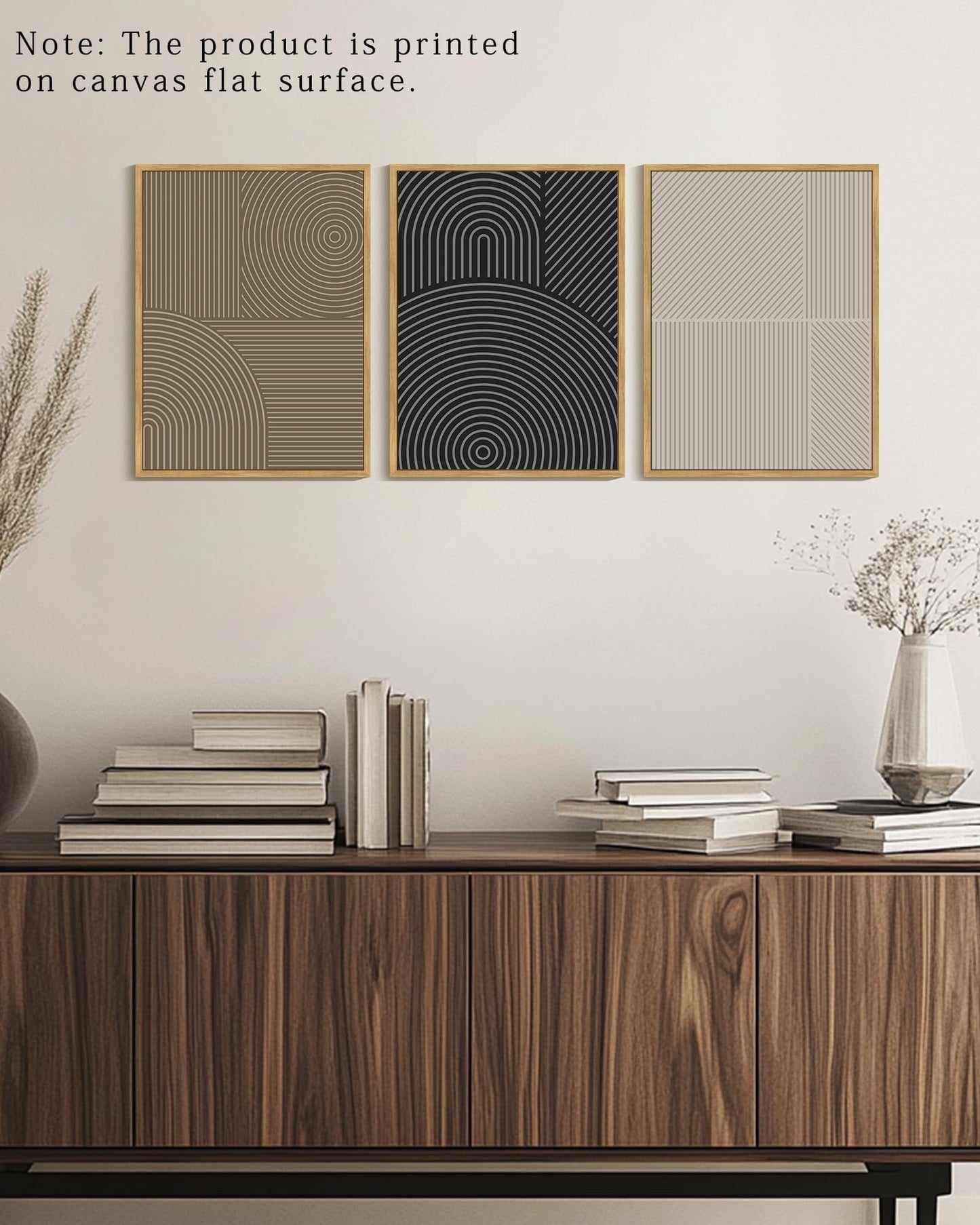 KUVIOKE Minimalist Abstract Boho Framed Wall Art Modern Mid-Century Bohemain Neutral Line Wall Decor Geometric Artwork Bedroom Decor 12x16in (Natural Framed)
