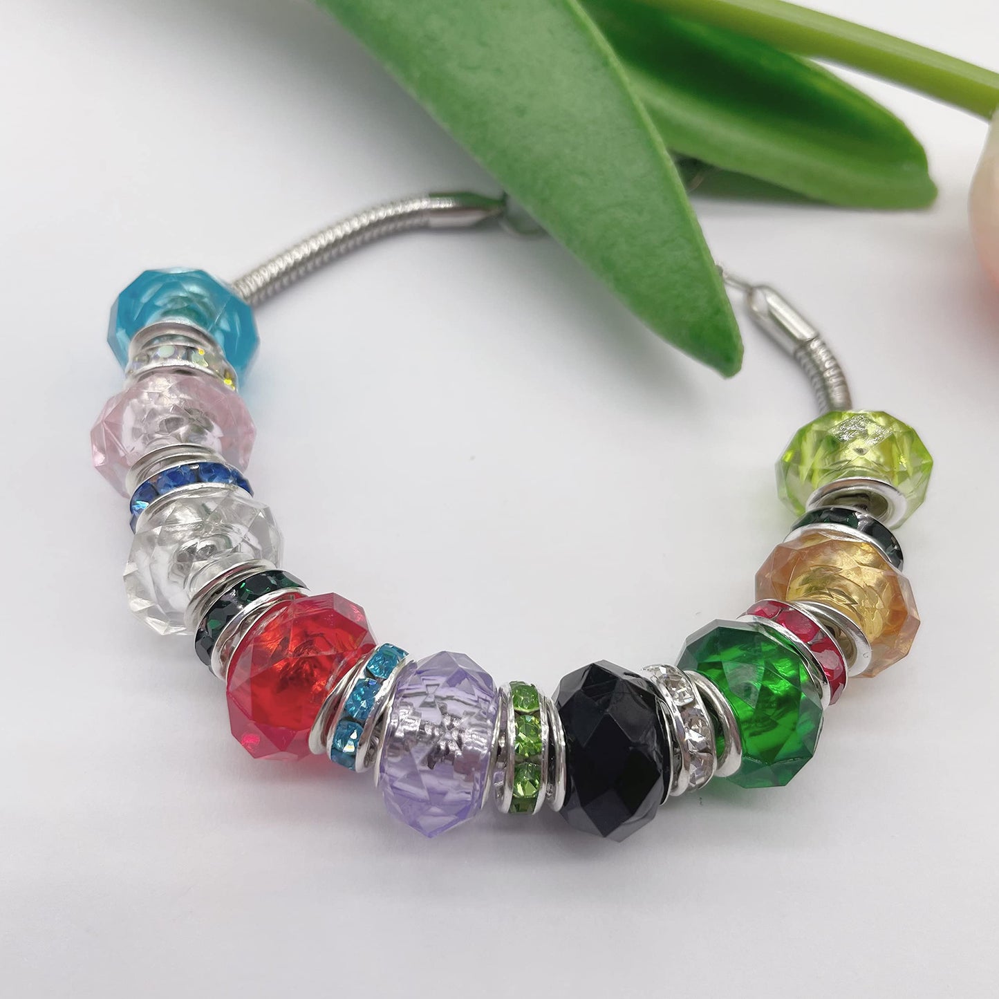 200 PCS Silver Plated Mix Color Beads for Jewelry Making - 10MM, Large Hole (4.5MM), Fit European Bracelets & Snake Chain