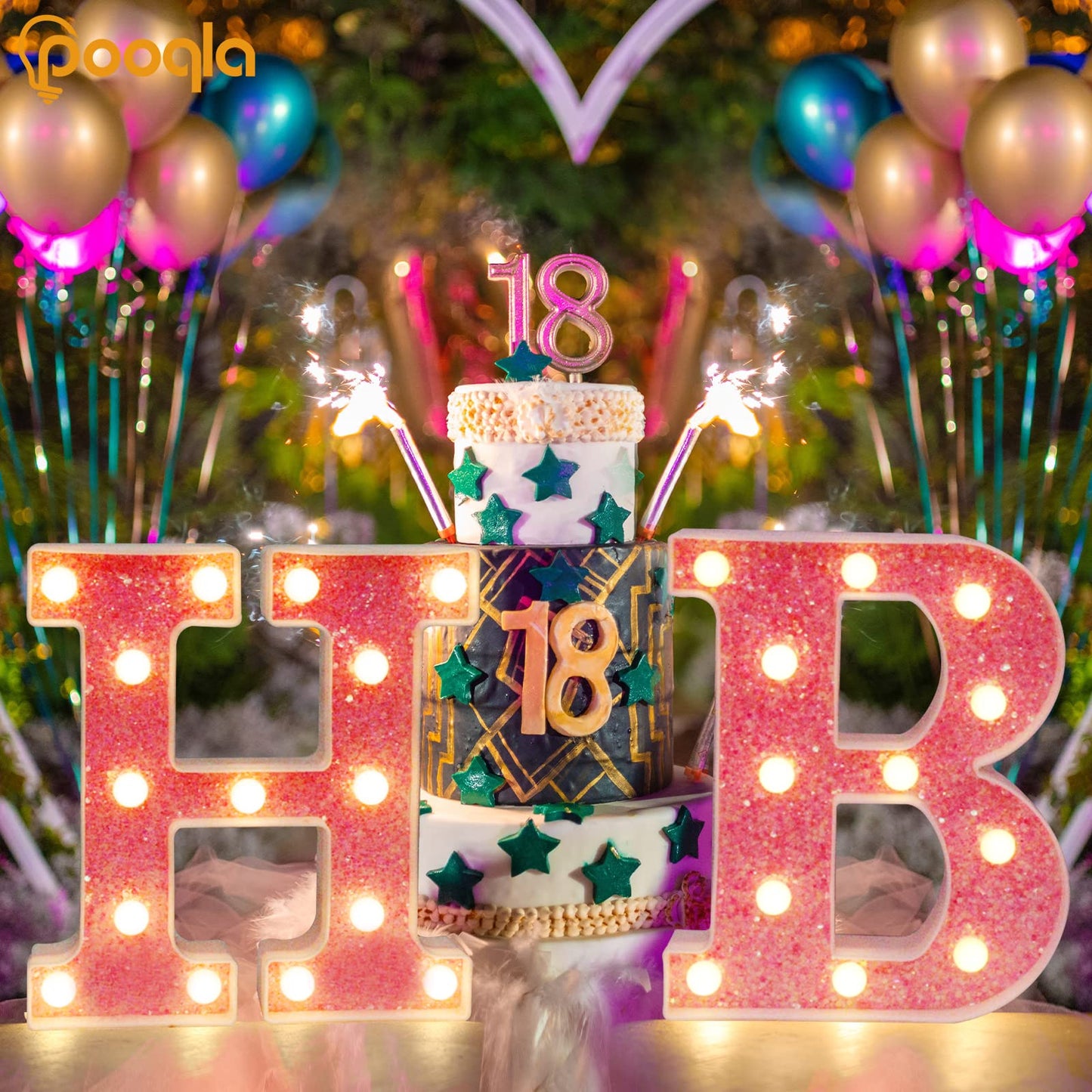 Pooqla LED Marquee Lights, Pink Glitter Alphabet Letters - Battery Powered Night Light, Birthday Party, Wedding, Home Bar, Christmas Decoration - Letter B