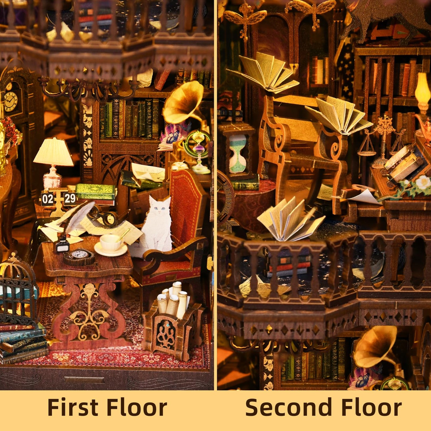 ETKVR Book Nook Kit, Book Nook Kits for Adults DIY Booknook Model Build, DIY 3D Wooden Puzzle Bookend Booknook Bookshelf Insert Miniature Dollhouse Kit for Home Decoration