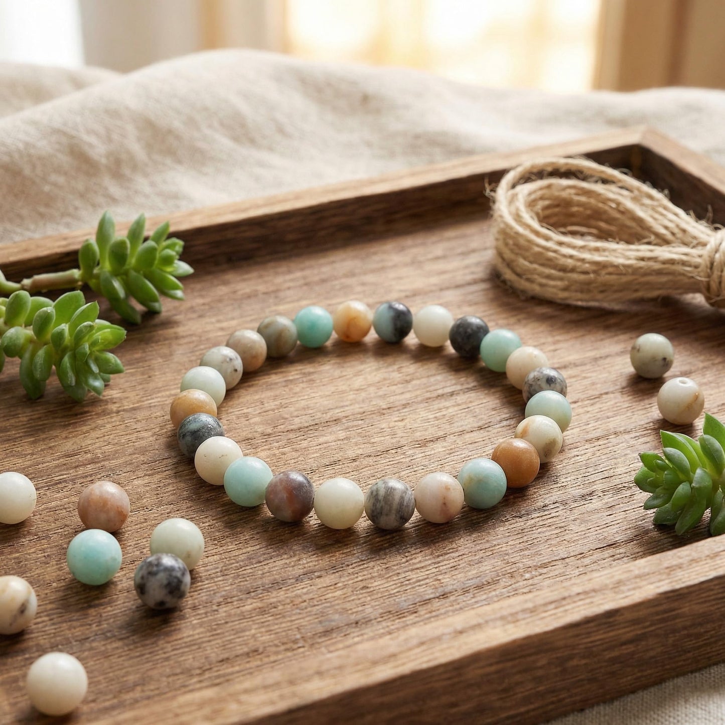 Yochus 45pcs Polish Amazonite Beads，8mm Healing Power Natural Stone Round Loose Gemstone Beads for Jewelry Making Earring Necklace DIY Crafts
