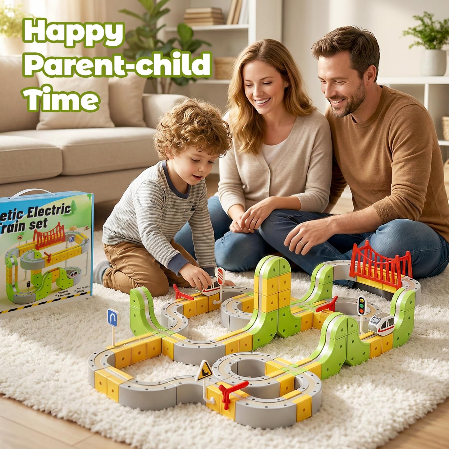 Electric Magnetic Train Set, 88 Pcs 3D Anti-Gravity Race Track Vehicle Kit, Birthday Gift Educational Toy for Kids Ages 3-12