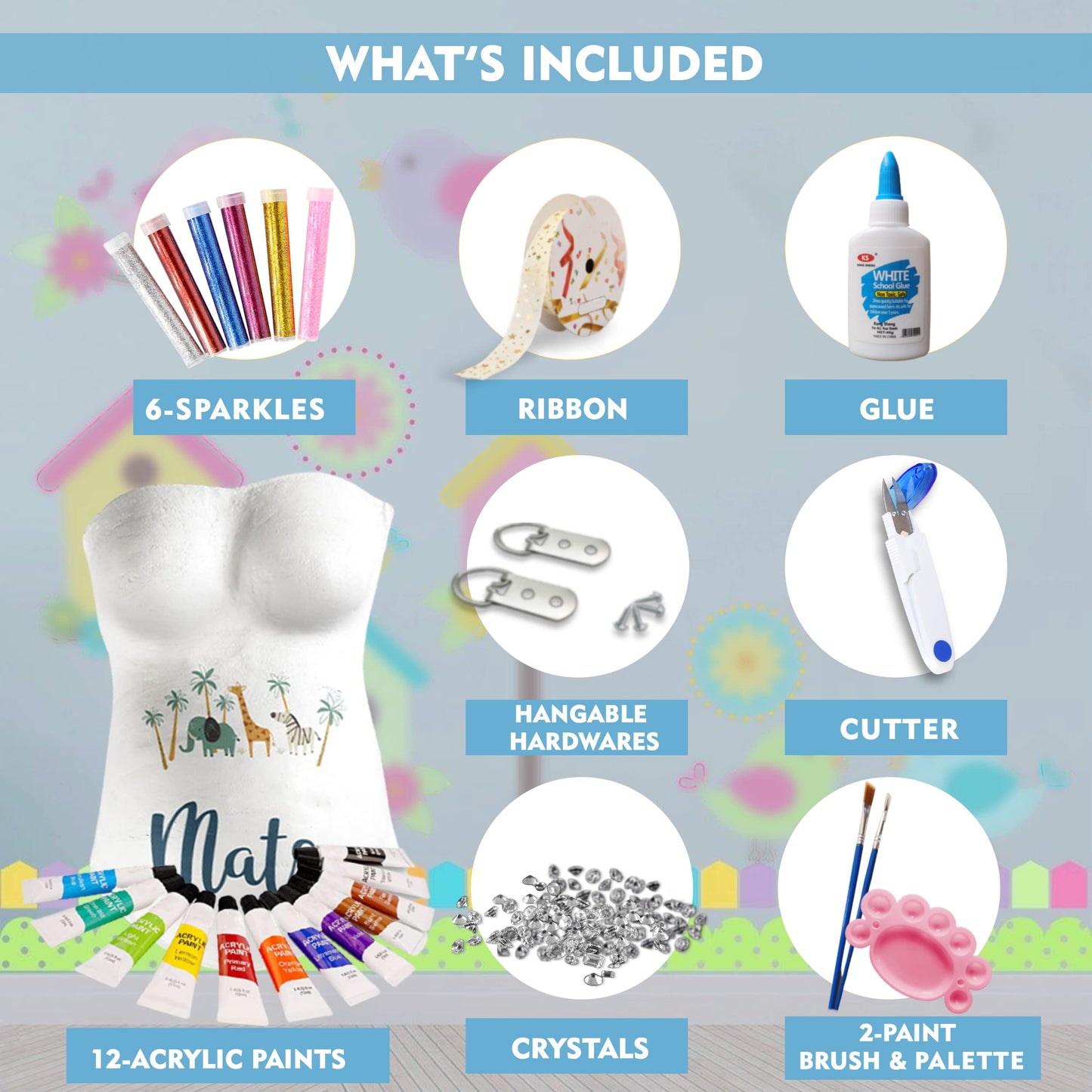 Crawl Story Belly Casting Kit for Pregnant Women | Complete DIY Keepsake with Plaster Cloth Roll, 12 Acrylic Paints, Sparkles, Crystals & Hanging Hardware | Baby Shower Gift, Deluxe Paint Casting Kit