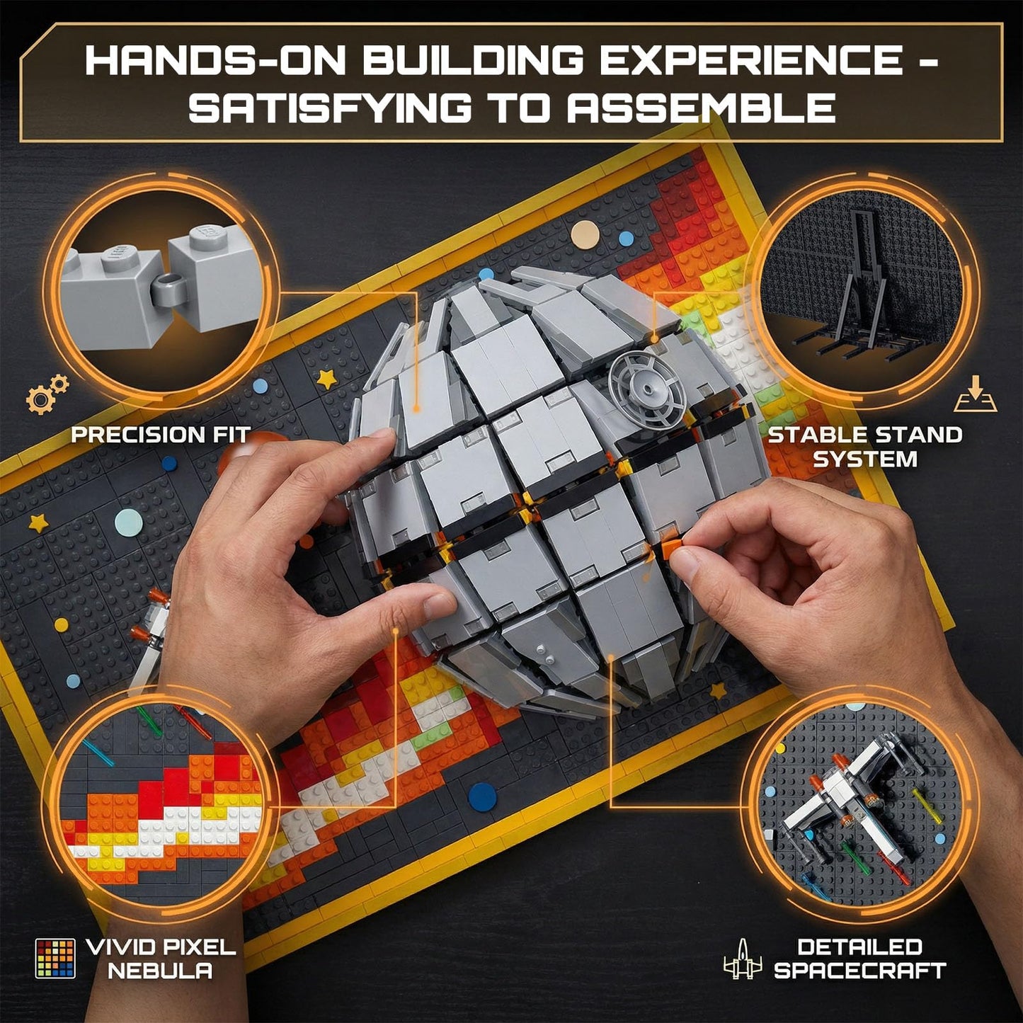 APENGBAOL Oblivion Star 3D Building Block Wall Art Set, 1566 PCS Mini Bricks Space Planet Model with Display Stand, Creative DIY Decor for Adults, Galaxy Inspired Construction Kit