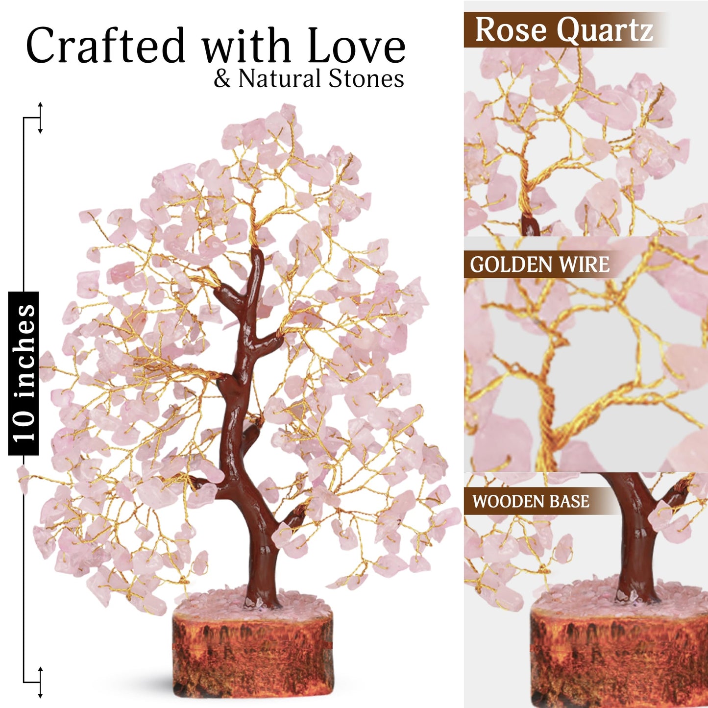 Rose Quarts - Rose Quartz Tree, Crystal Tree of Life, Good Luck Stones and Crystals, Home Decor Gifts, Gem Tree, Crystal Tree for Positive Energy,
