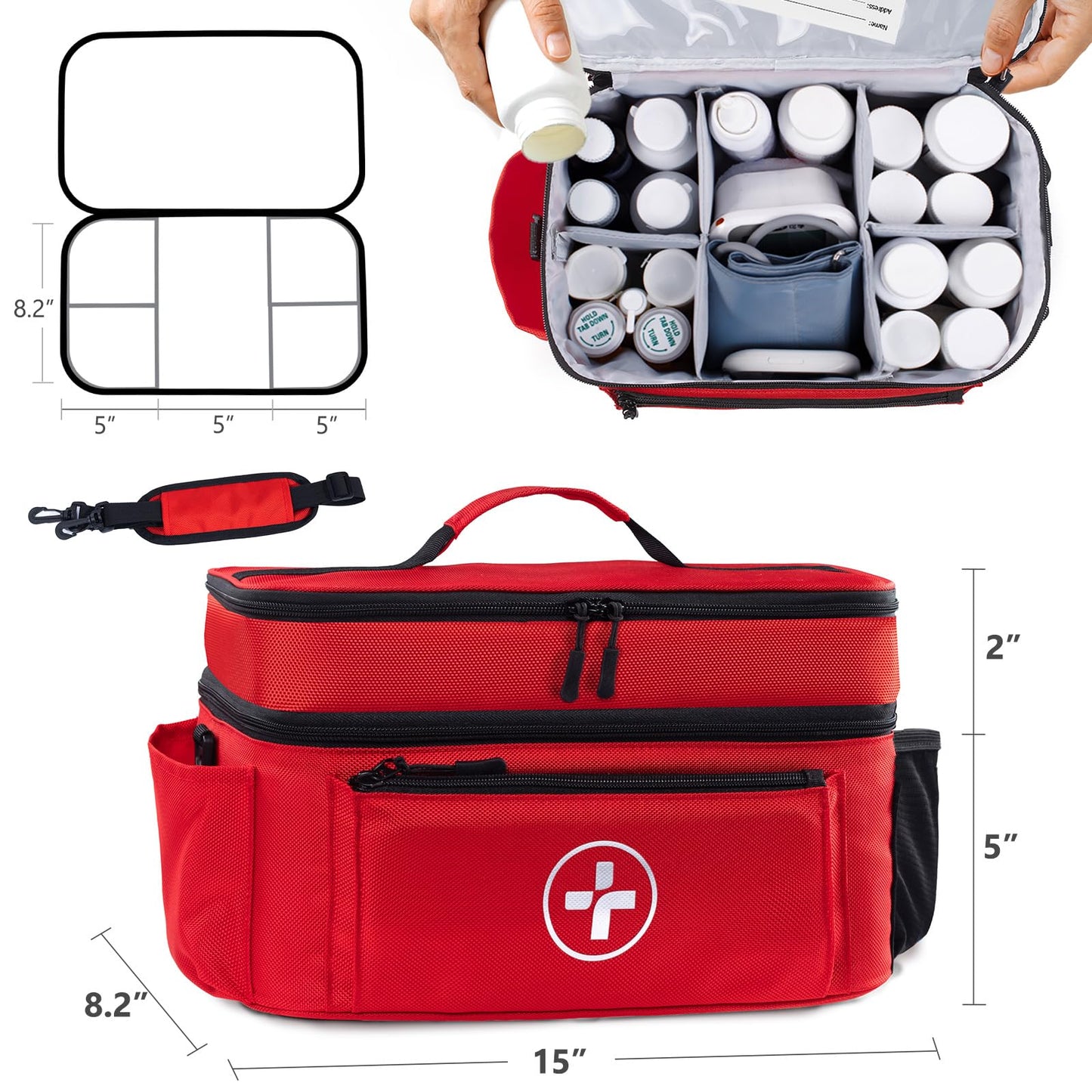 BAGSFY Travel Medicine Bag Organizer, Medical Bag Empty, Pill Bottle Organizer for Home, Large Medication Storage, Travel Carrying Case First Aid Kit Bags Empty, Emergency Kit.