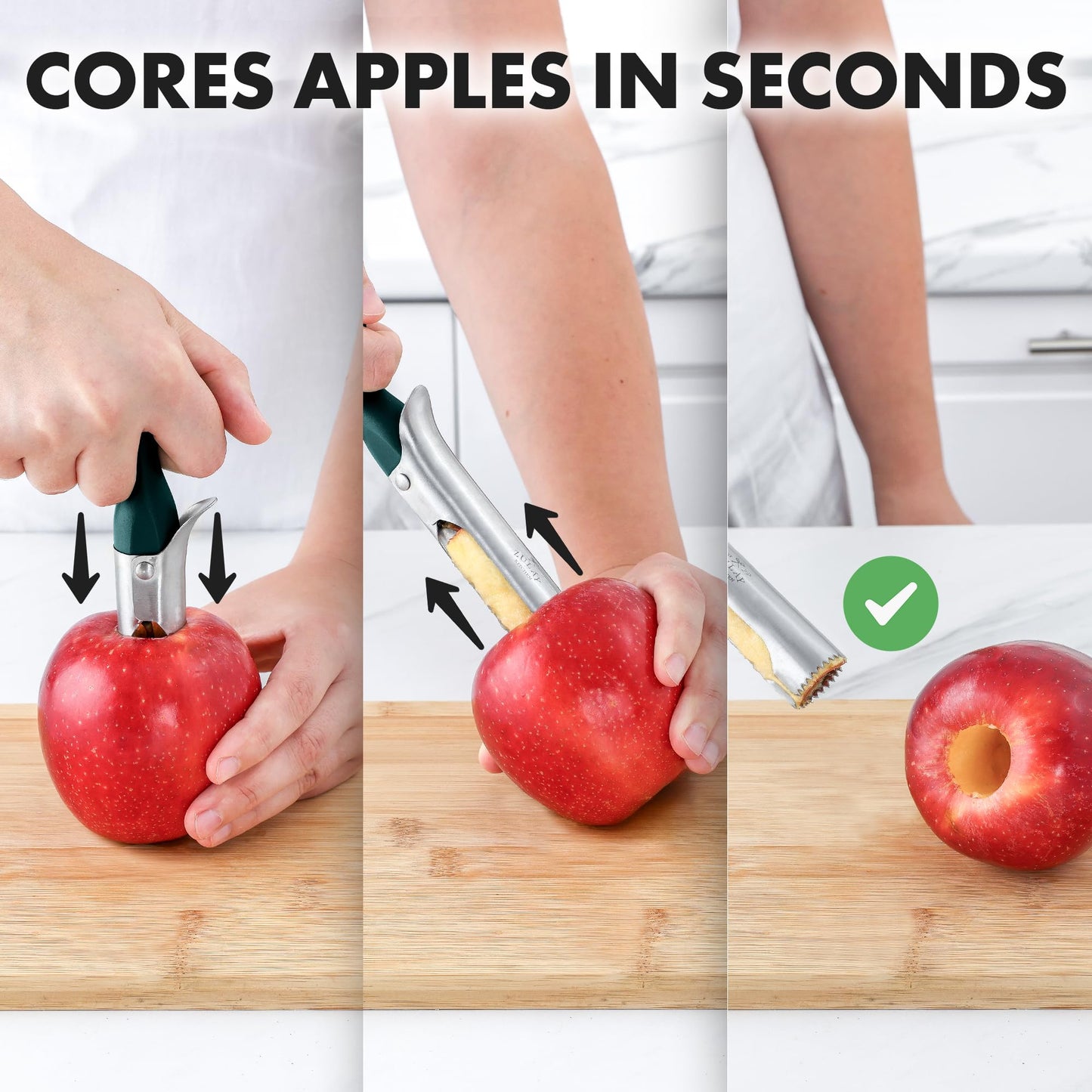 Zulay Kitchen Ultra Sharp Apple Corer Tool - Stainless Steel, Sharp & Serrated Blade Cores in Seconds - Easy to Use & Clean, Durable Apple Core Remover for Apples & Small Fruits - Dark Teal
