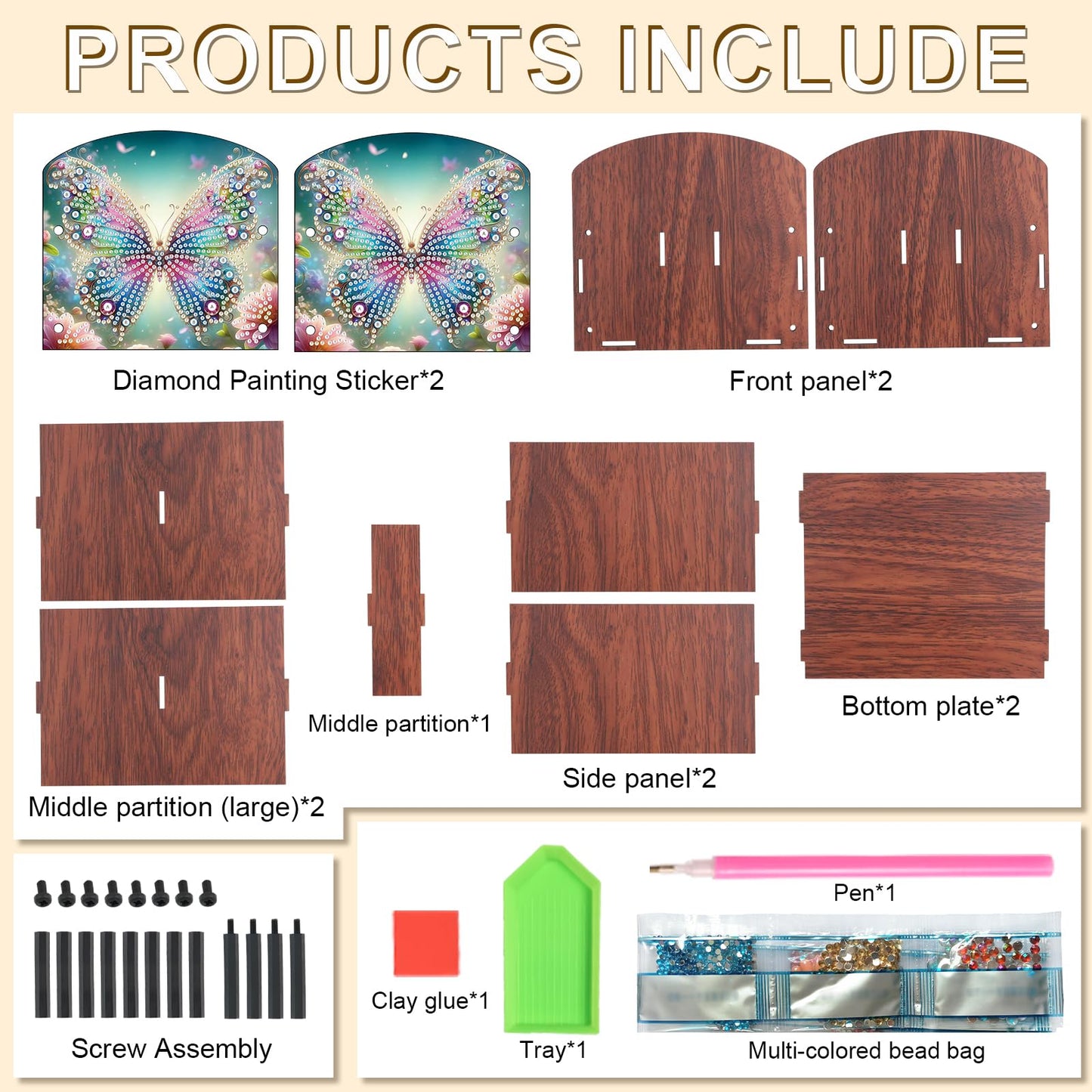 Tontut Diamond Painting Kit Storage Box, Beautiful Butterfly 5D DIY Open Multi-Compartment Organiser Box, for Storing Desktop Items, Handmade Creative Gift