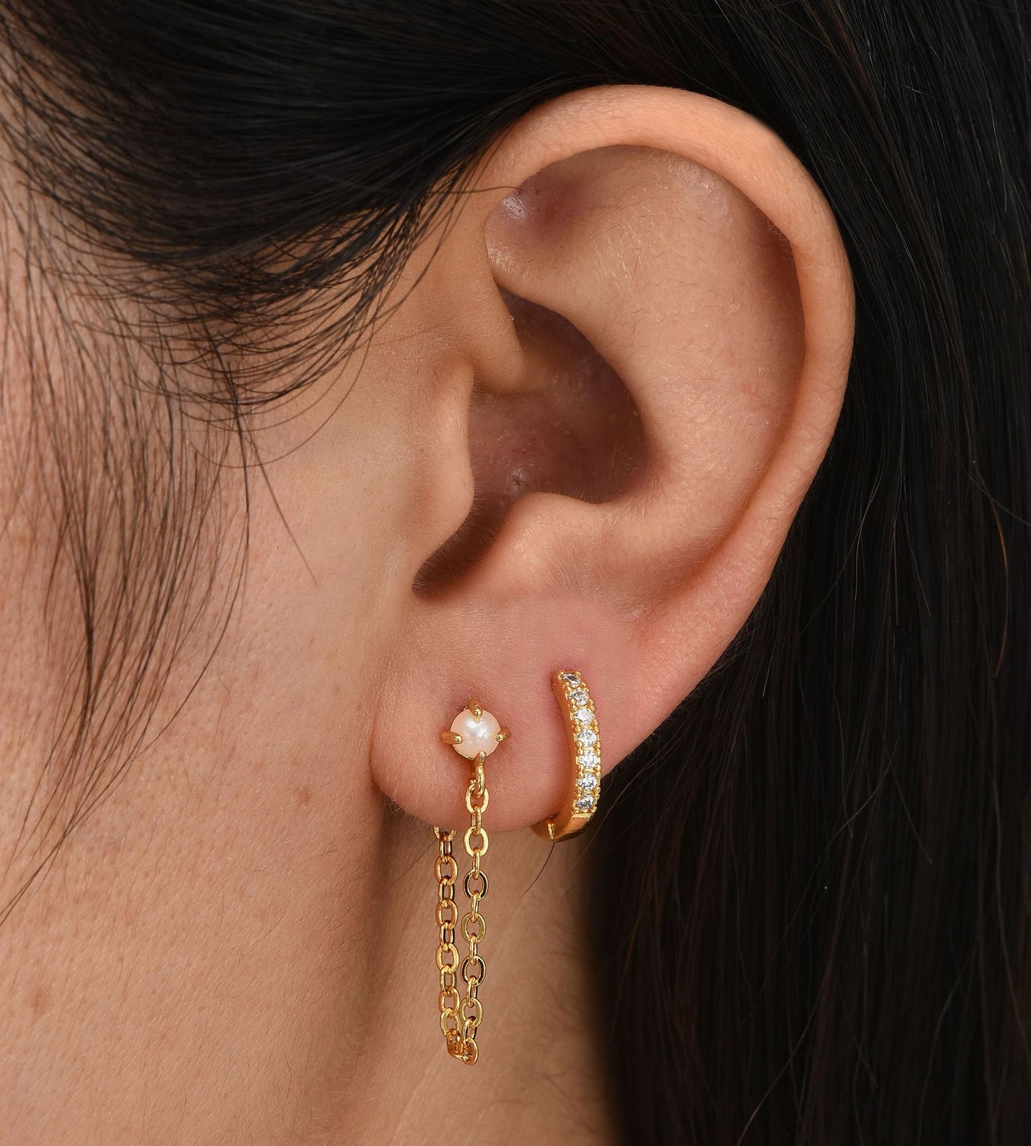Gold Stud Earrings for Women, 6 Pairs 14K Hypoallergenic Cartilage Earrings for Multiple Piercing, Dainty Small Stackable Hoop Ball Earrings Set (Gold-4 Pairs Chain)