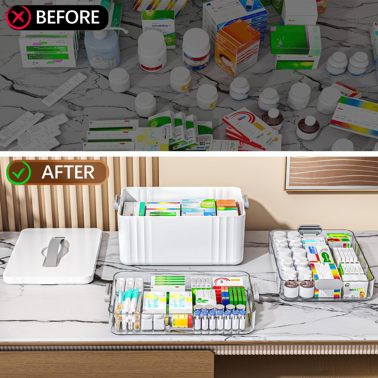 ARSTPEOE 3-Tier Medicine Organizer - Portable Medicine Cabinet with Plastic Handle, Multipurpose Medical Box, Pill Organizer, Empty First Aid Kit for Home
