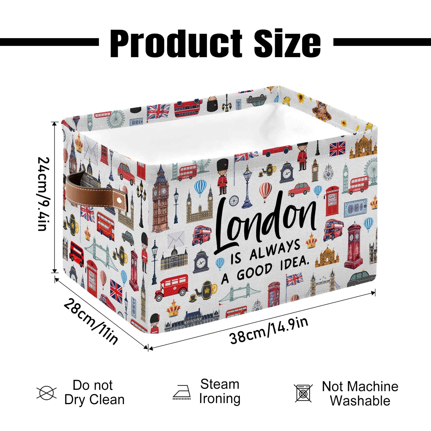 JOPJOLIW London Themed Storage Basket, Collapsible Souvenir Bin with Handles for London Lovers -Red Bus & Big Ben Print Organizer for Travel Keepsakes, Kids Room, London Travel Gifts