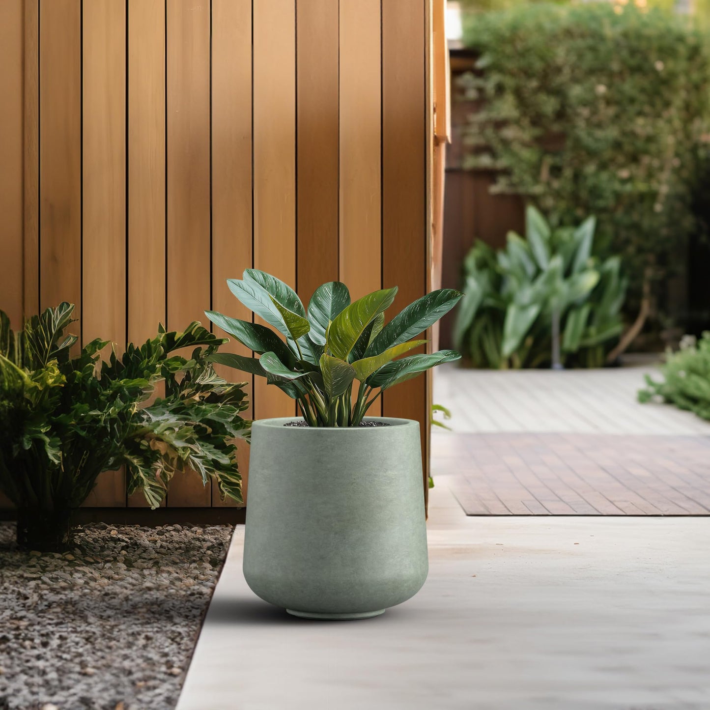Kante 11.6" Dia Round Concrete Planter, Outdoor Indoor Large Plant Pots Containers with Drainage Hole and Rubber Plug for Home Garden Patio, Mint Green