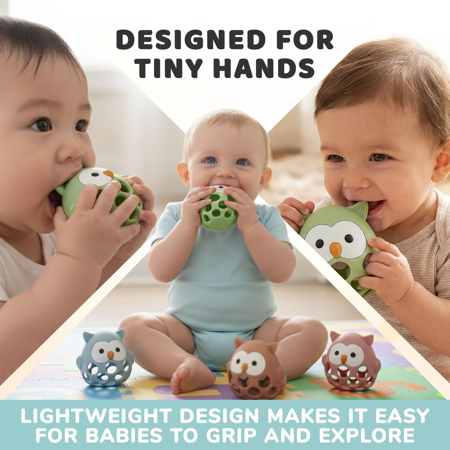 Baby’s Way Teething Toy – Owl Silicone Teether Toy & Rattle Ball for Babies 3–6 Months Toys for 6–12 Months – Baby Teething Relief, Silicone Teethers for Babies