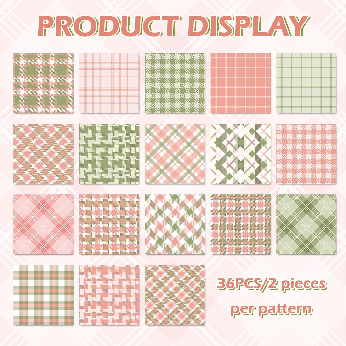 JarThenaAMCS 36Pcs Summer Buffalo Plaid Fabric Squares Cotton Fabric Bundles Small Pastel Pink Green Plaid Sewing Fabrics for DIY Craft Party Decor, 10 x 10 Inch