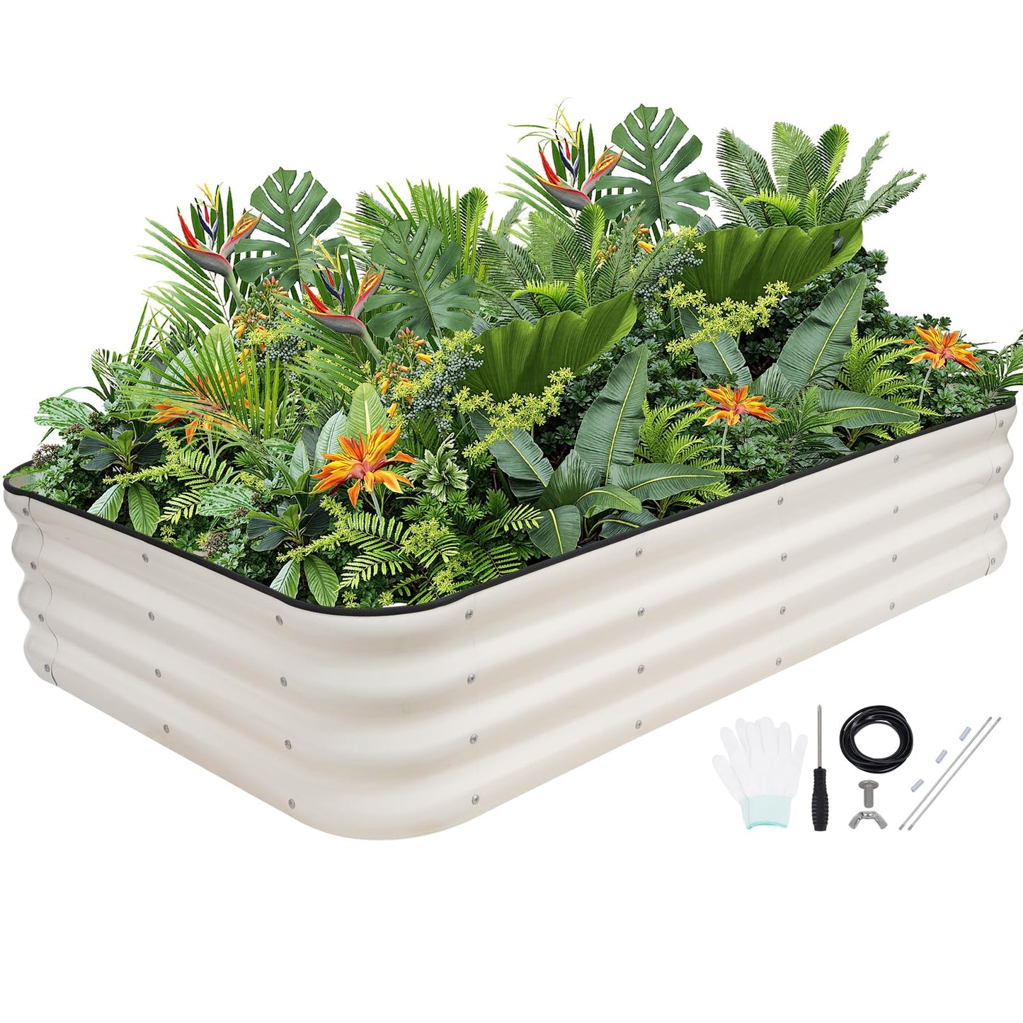 G GOOD GAIN 4-in-1 Adjustable Raised Garden Bed Kit | Galvanized Planter Boxes for Vegetables, Flowers | 12" Tall, Multiple Sizes (5x3x1ft, 4x4x1ft, 6x2x1ft, 7x1x1ft) | Outdoor Metal Raised Bed, White