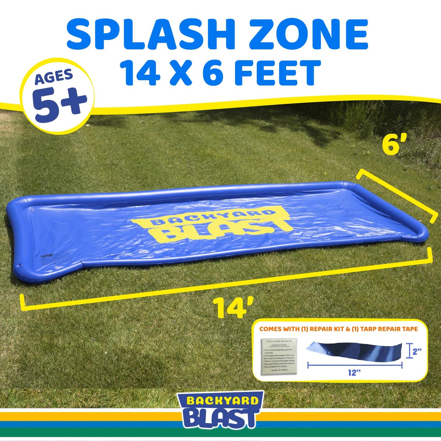 BACKYARD BLAST 14’ x 6’ Splash Zone, Water Slide Splash Pad Accessory