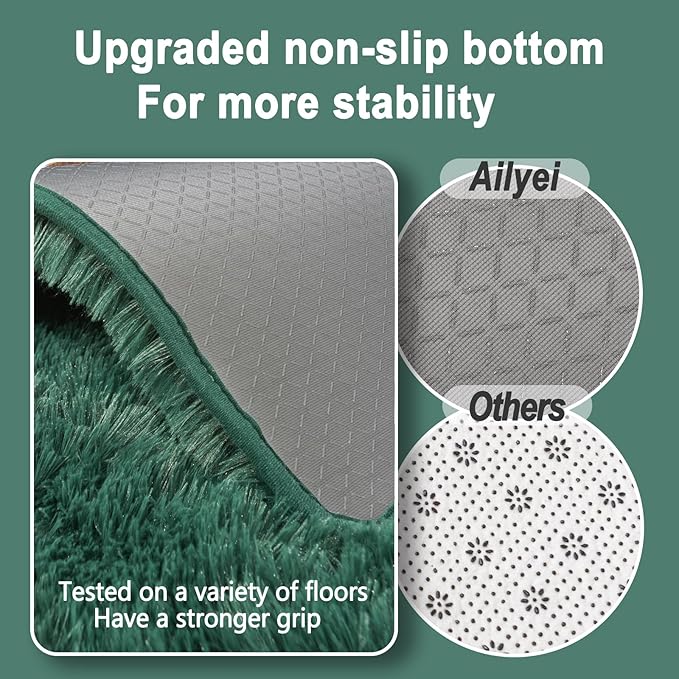 Soft Runner Rugs for Bedroom Hallways New Upgraded Non-Slip Bottom, 2x4 Green Fluffy Shag Throw Area Rug for Bedside Dorm, Long Shaggy Furry Carpet for Nursery Living Room