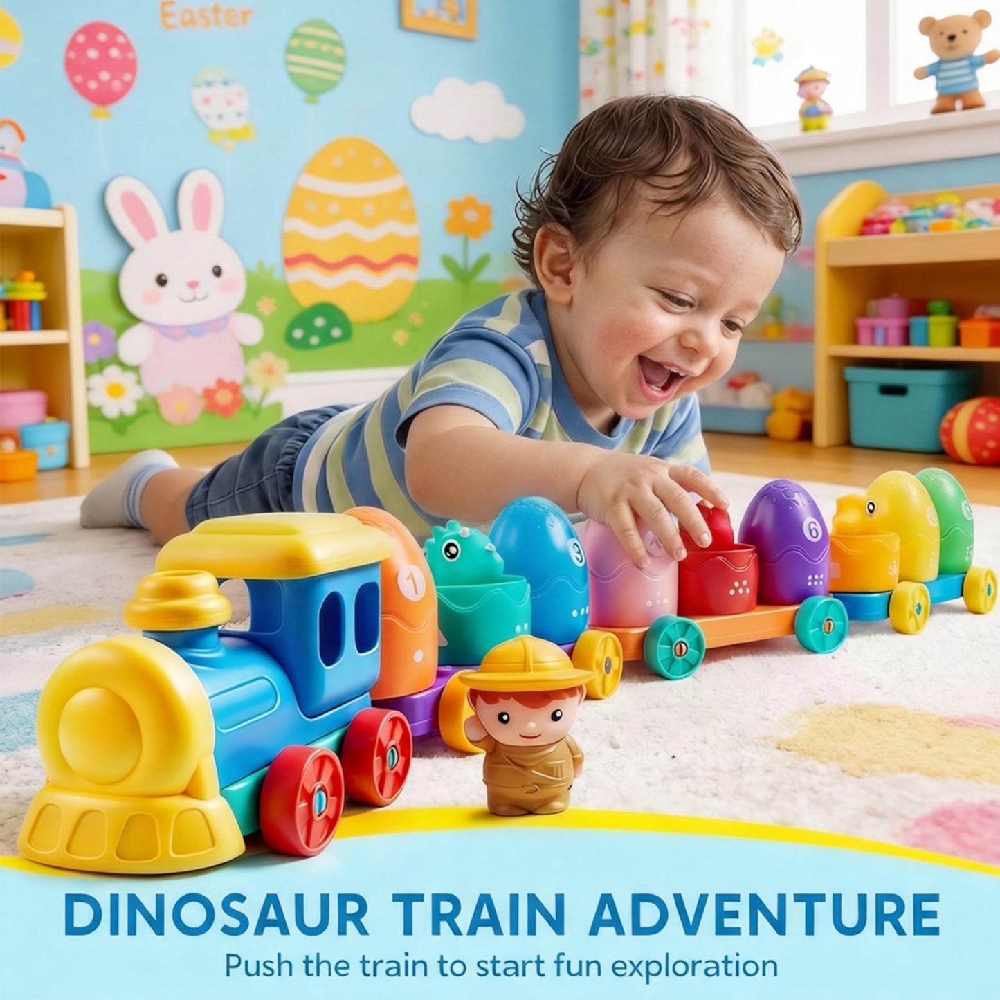 Play-Act Learning Toy for Toddlers 1 2 3 Years Old, Counting, Matching & Sorting Montessori Learning Dinosaur Train Including 9 Dinosaurs, Birthday Gift for Baby Boys Girls