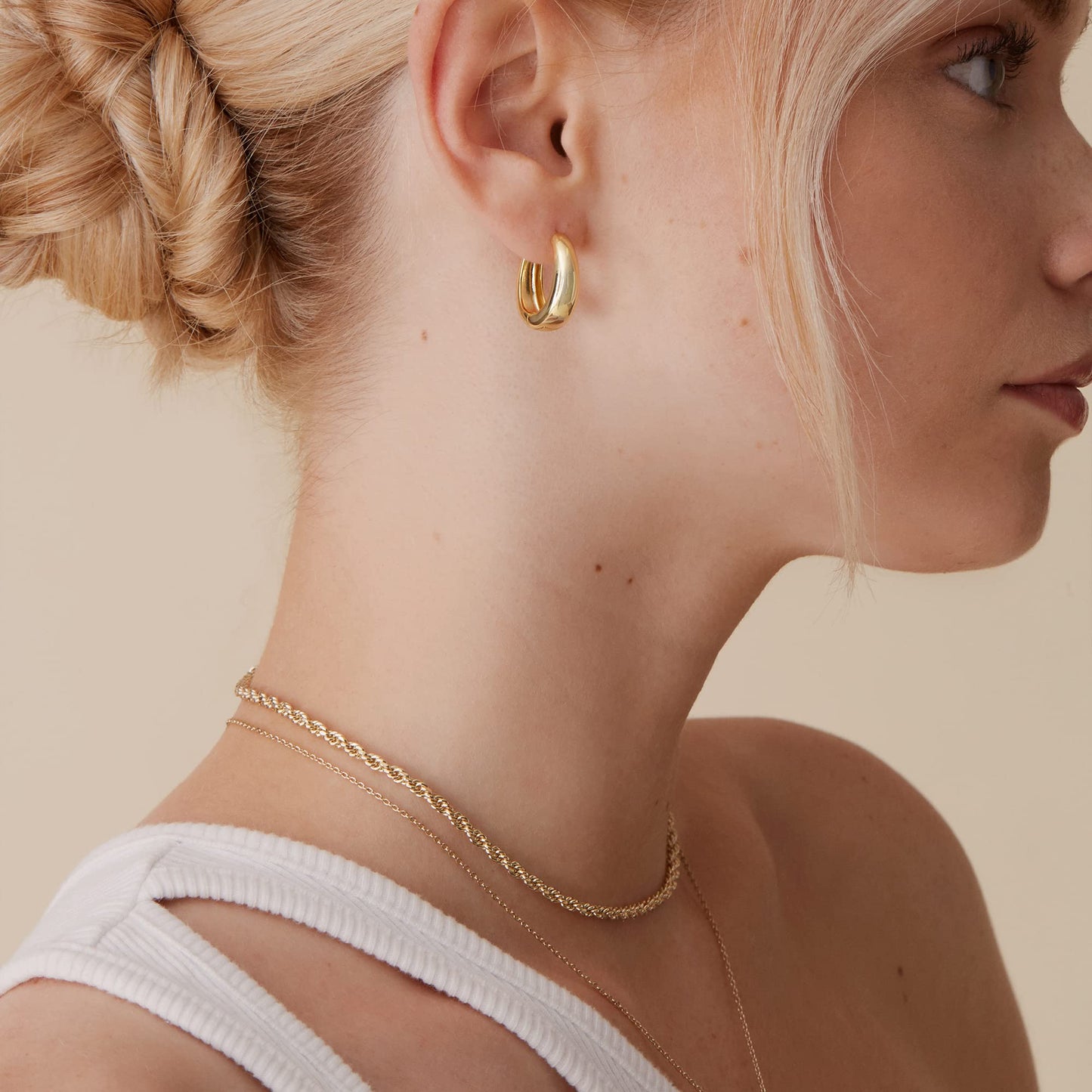 PAVOI 14K Gold Plated 925 Sterling Silver Small Chunky Hoops Earrings - Thick Lightweight Hoop for Women (Rose Gold)