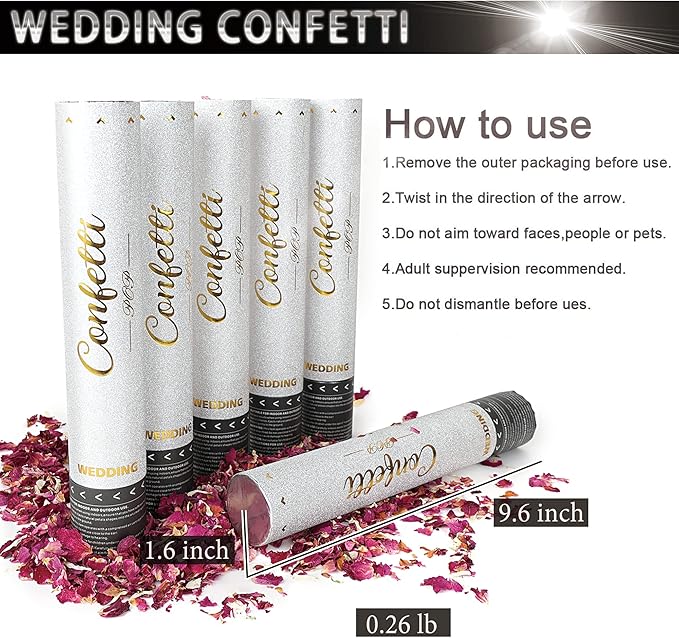 Rose Petals Party Confetti Cannon, Biodegradable Rose & Marigold Petal Confetti, Silver, Wedding, Birthday, Graduation