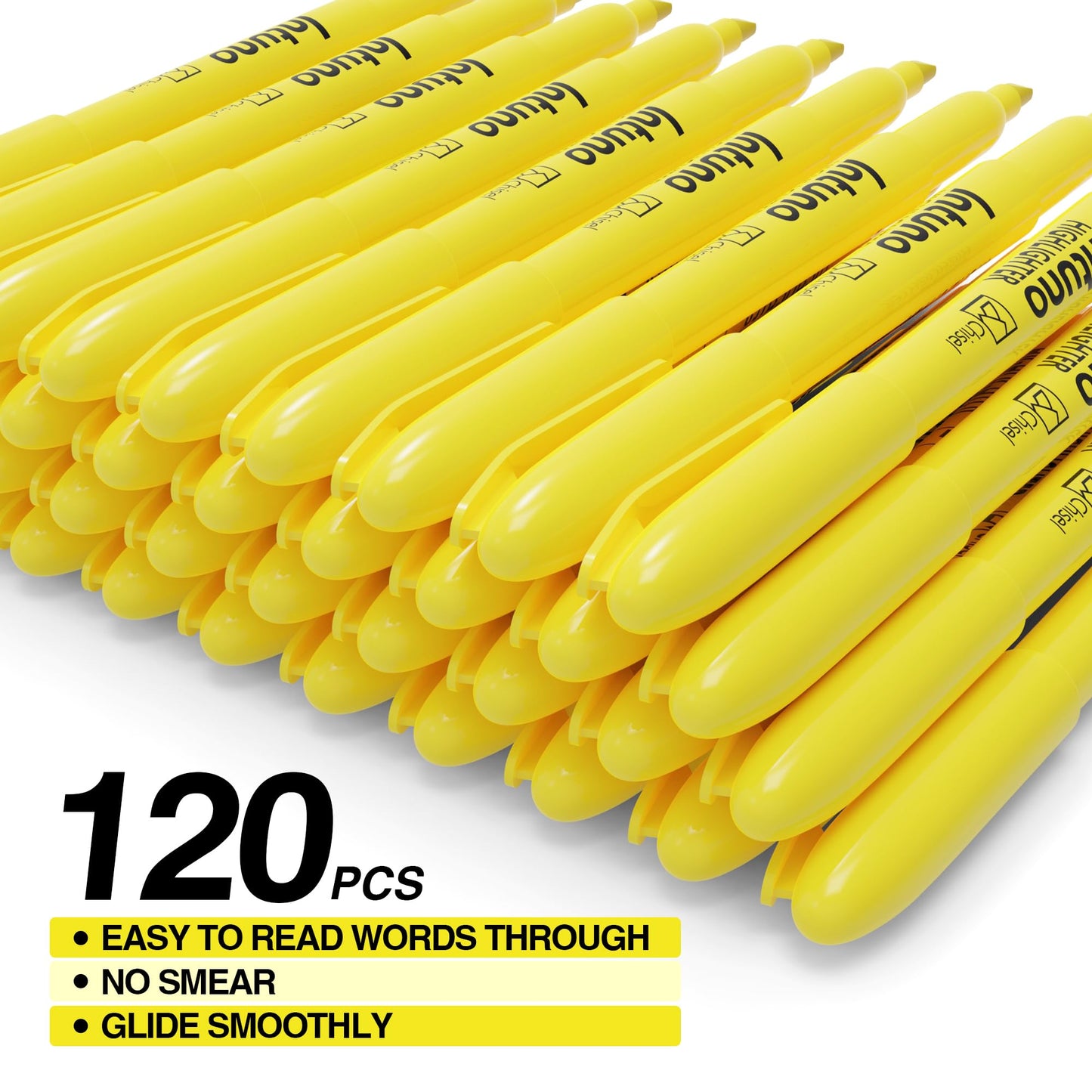 INTUNO Yellow Highlighters, 120 Count, Chisel tip, Suitable for Office Supplies, School Supplies, and Home Office Essentials