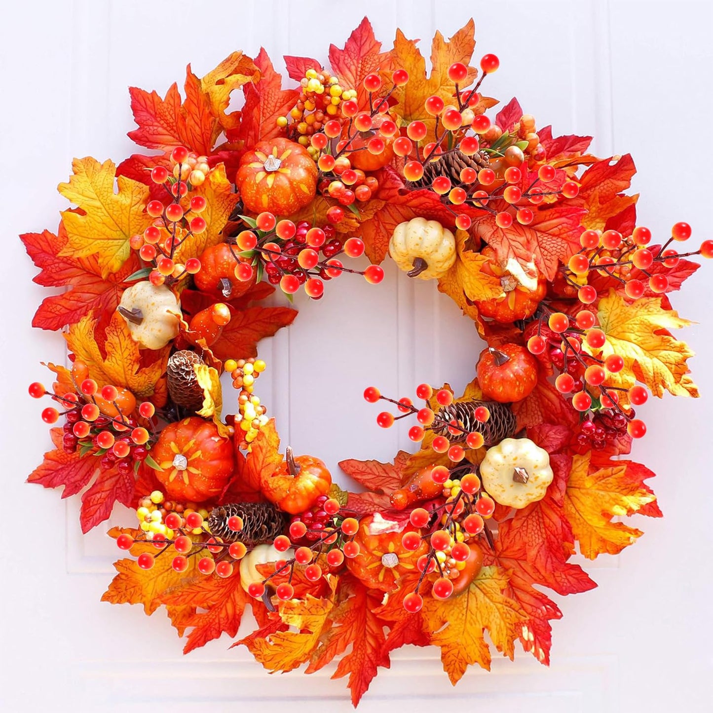 Rowfad 40 Pcs Artificial Berry Stems Branches, Fall Halloween Faux Holly Berries Picks and Sprays Ornaments for Thanksgiving Wreath DIY Craft Decorations Holiday Home Decor (40, Orange)