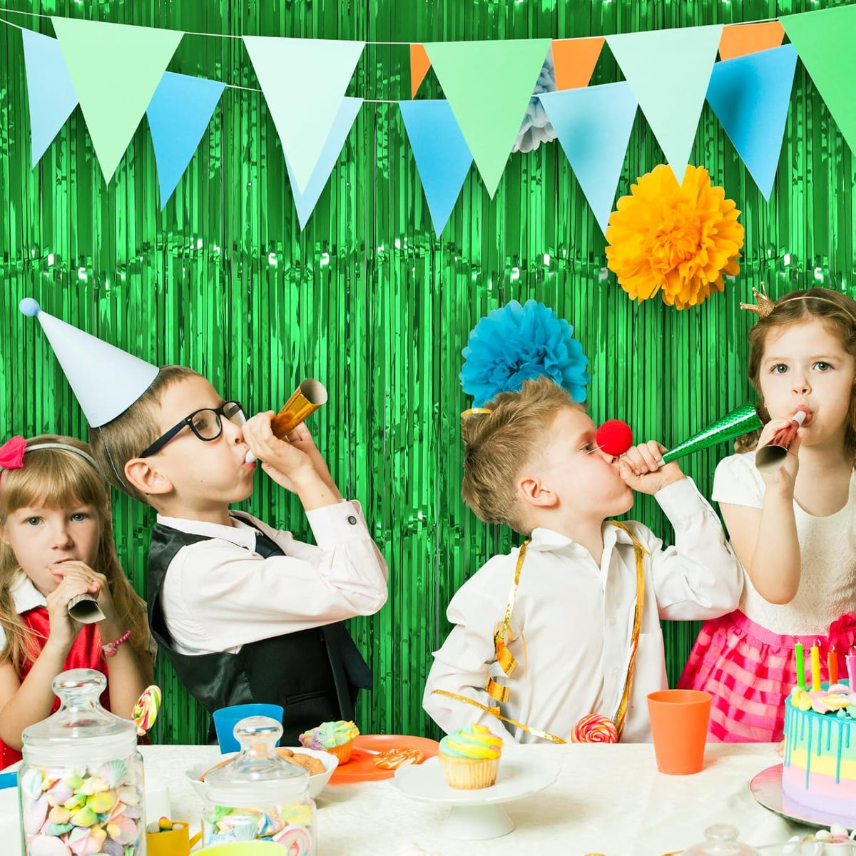 Accevo Green Party Streamers 3.2ft x 8.2ft 3Pack Christmas Streamers Party Decorations Fringe Curtain Streamers for St Patricks Day Backdrop Decorations Hawaiian Jungle Summer Safari Decorations