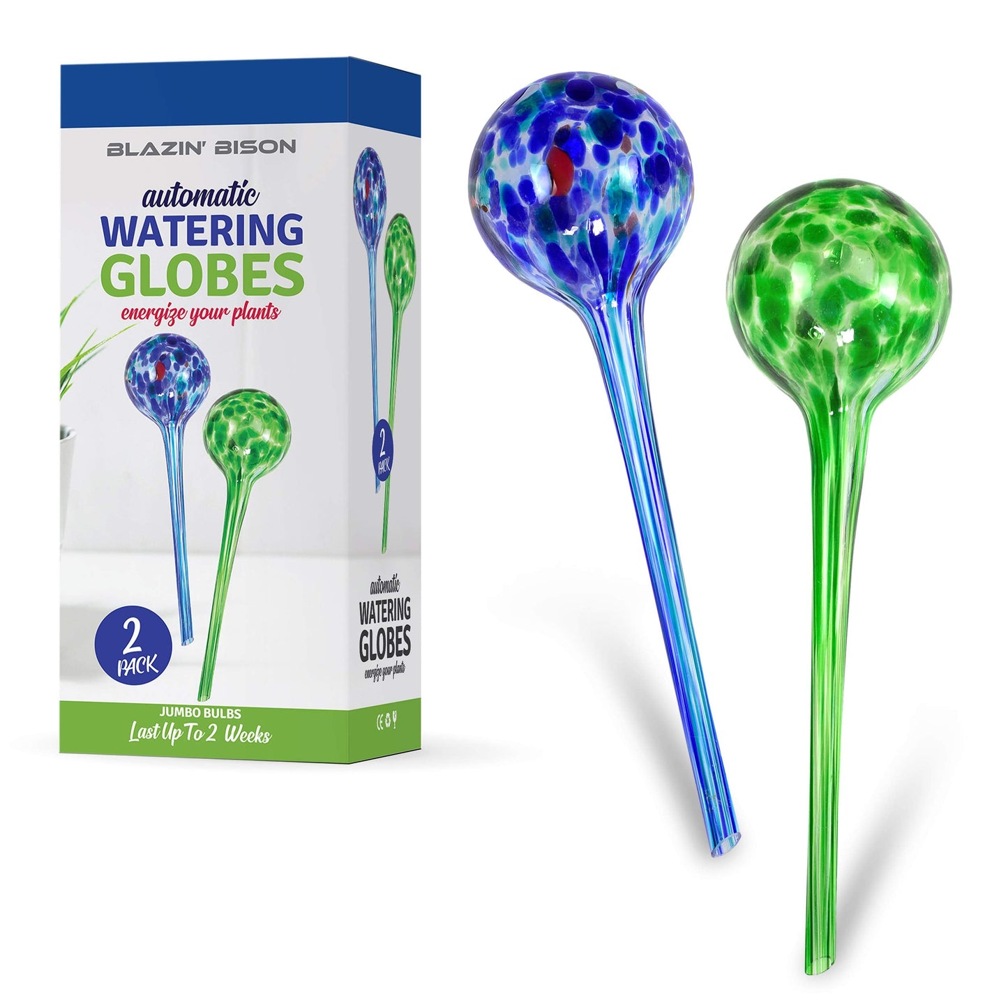 Blazin Automatic Irrigation Drippers Extra Large | Watering Globes for Indoor Plants | House Plant Water Bulb | Up to Two Weeks 2pc Set (Jumbo)
