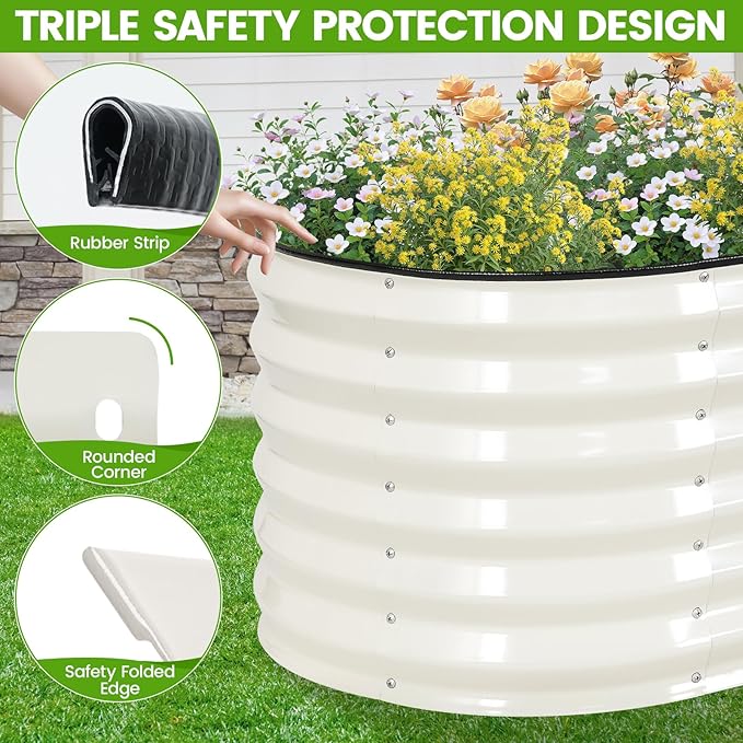 Galvanized Raised Garden Bed Outdoor |17'' Tall Planter Box Outdoor for Deep Root Plants | 2Pcs Raised Bed Kit for Gardening with Rubber Strip for Vegetables Flowers Fruits (White, 4x2x1.4FT)