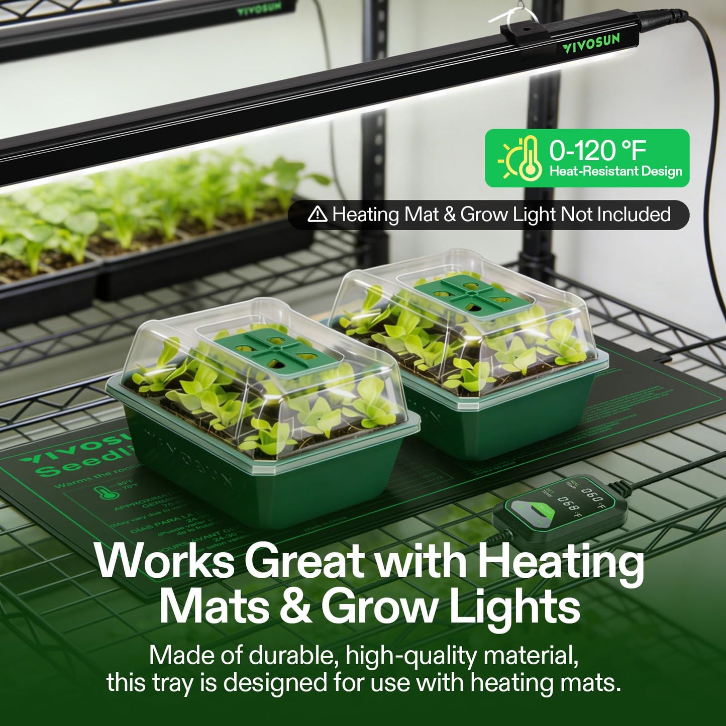 VIVOSUN 6-Pack Seed Starter Trays, 72-Cell Seed Starter Kit with Humidity Dome, Flat Reusable Plant Germination Trays with Drain Hole, Green Propagation Tray for Planting Seeds