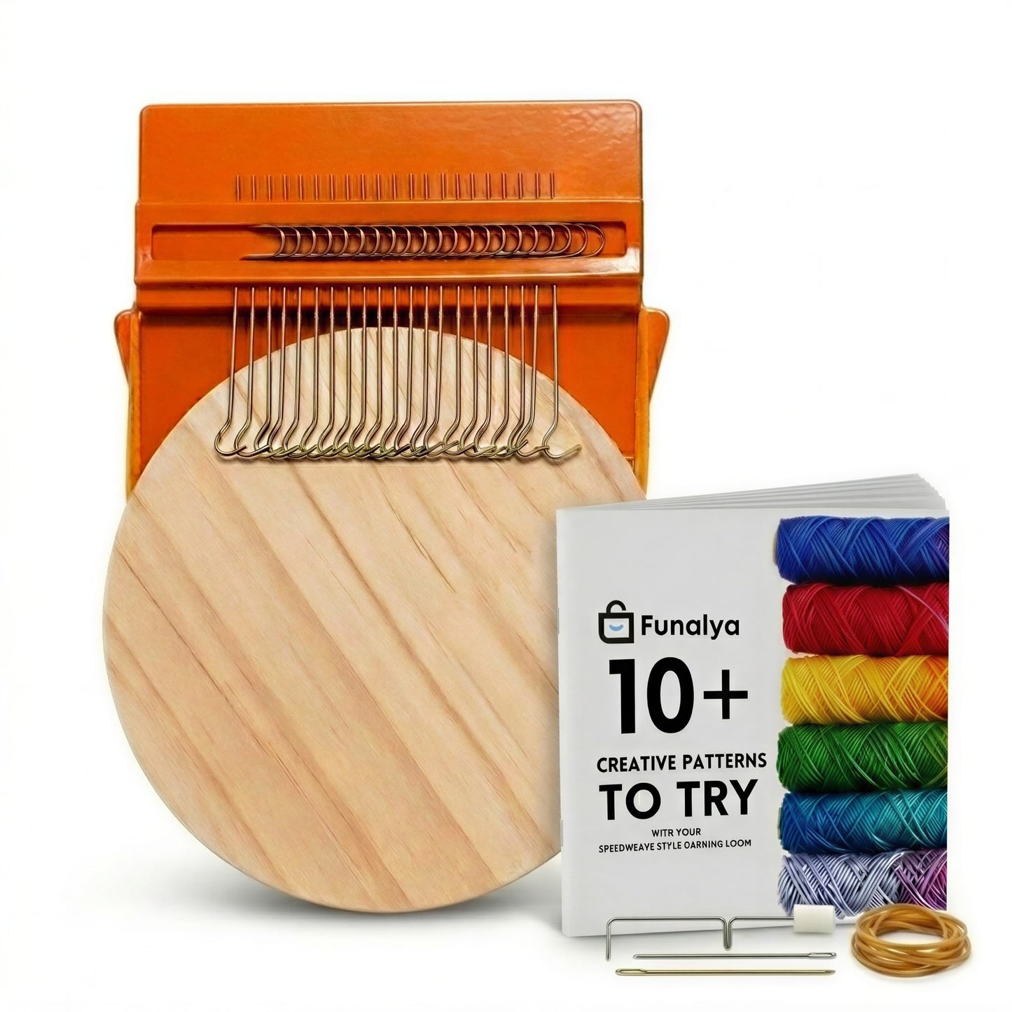 Funalya Darning Loom 21 Hooks Speedweve Mending Loom Kit for Visible Mending 2 Needles & 10+ Pattern Guide– Mini Patch Loom for Jeans Socks Repairs, Speed Weave Patchmaker Loom Small Darner Tool