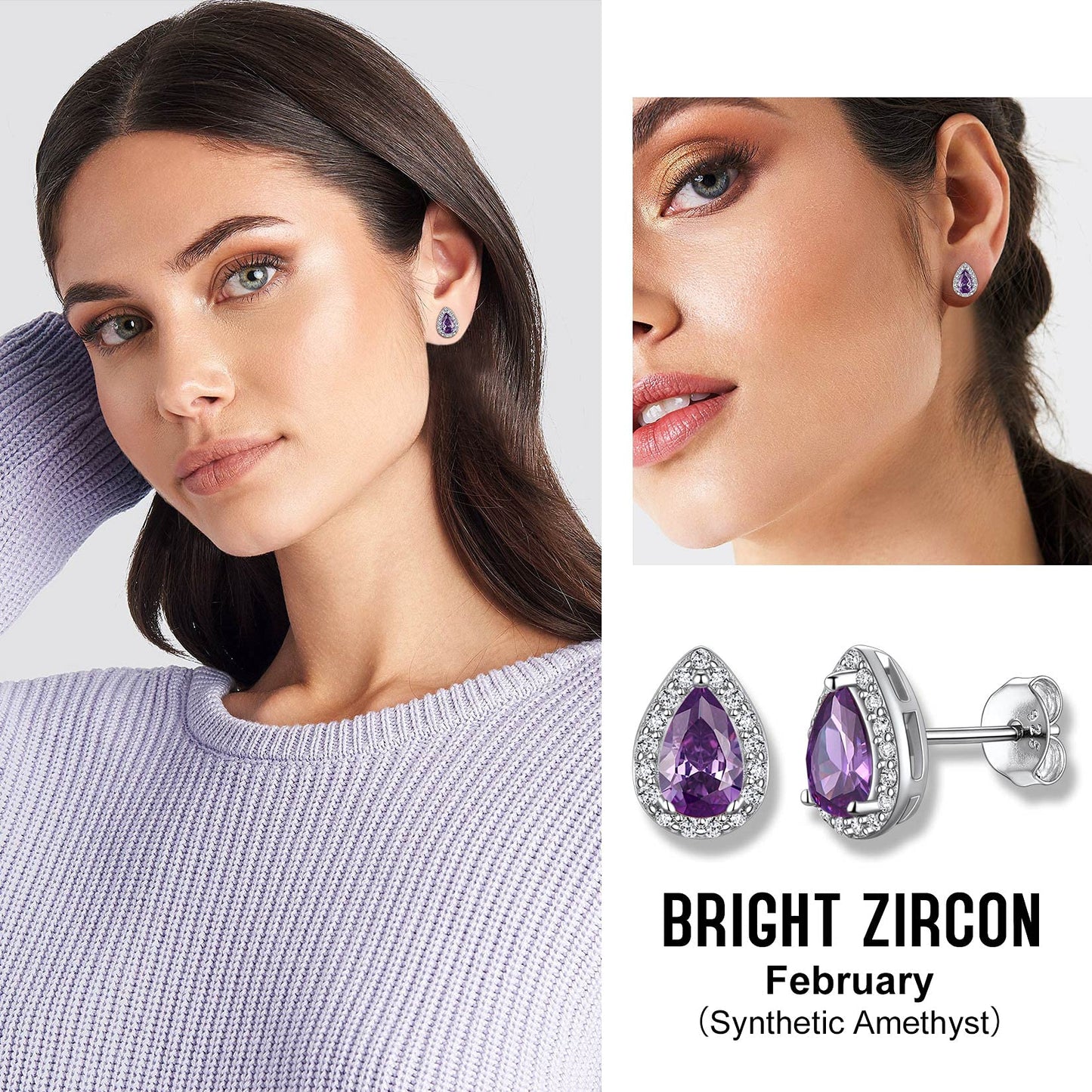 Bestyle Flattering June Alexandrite Teardrop Crystal Earrings CZ Stud Earrings for Women Dainty 925 Sterling Silver Hypoallergenic Earrings for