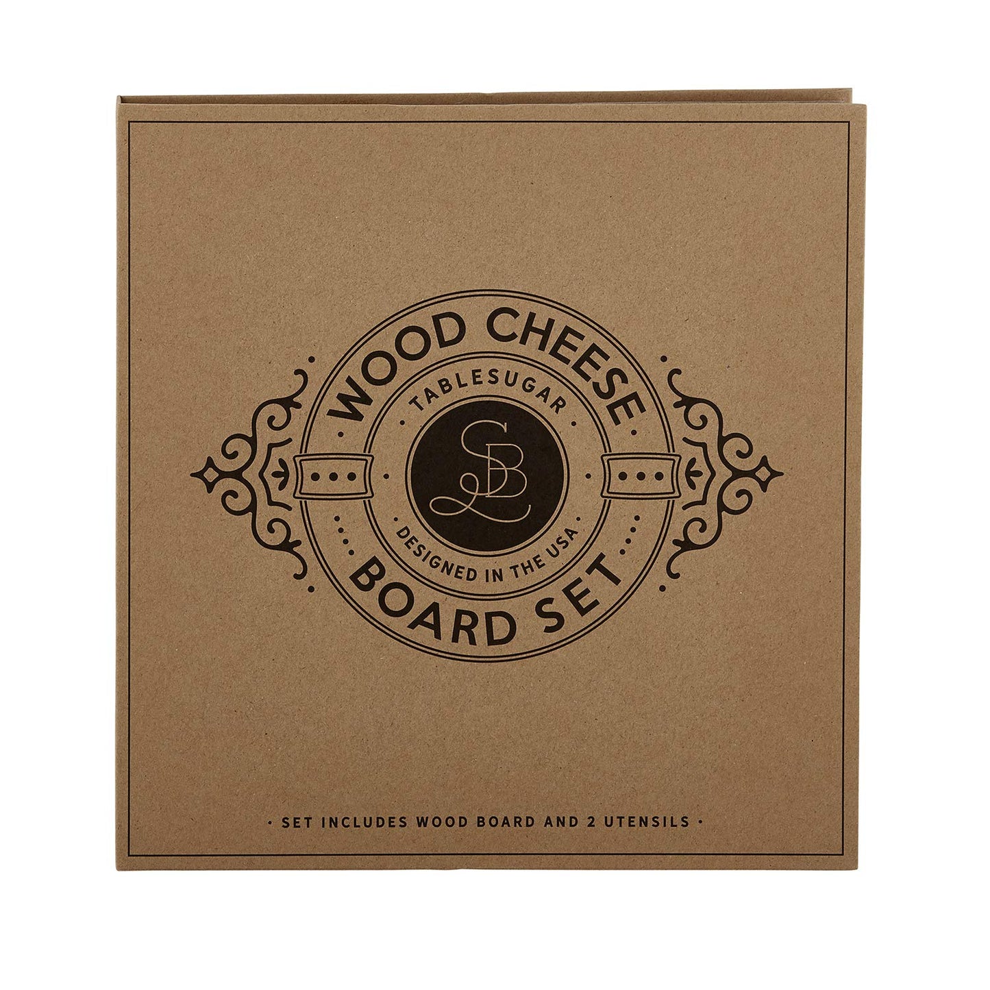 Santa Barbara Design Studio Gift Set Kitchen Essentials TableSugar Kraft Cardboard Book Gift Box, 3-Pieces, Wood Cheese Board Kit