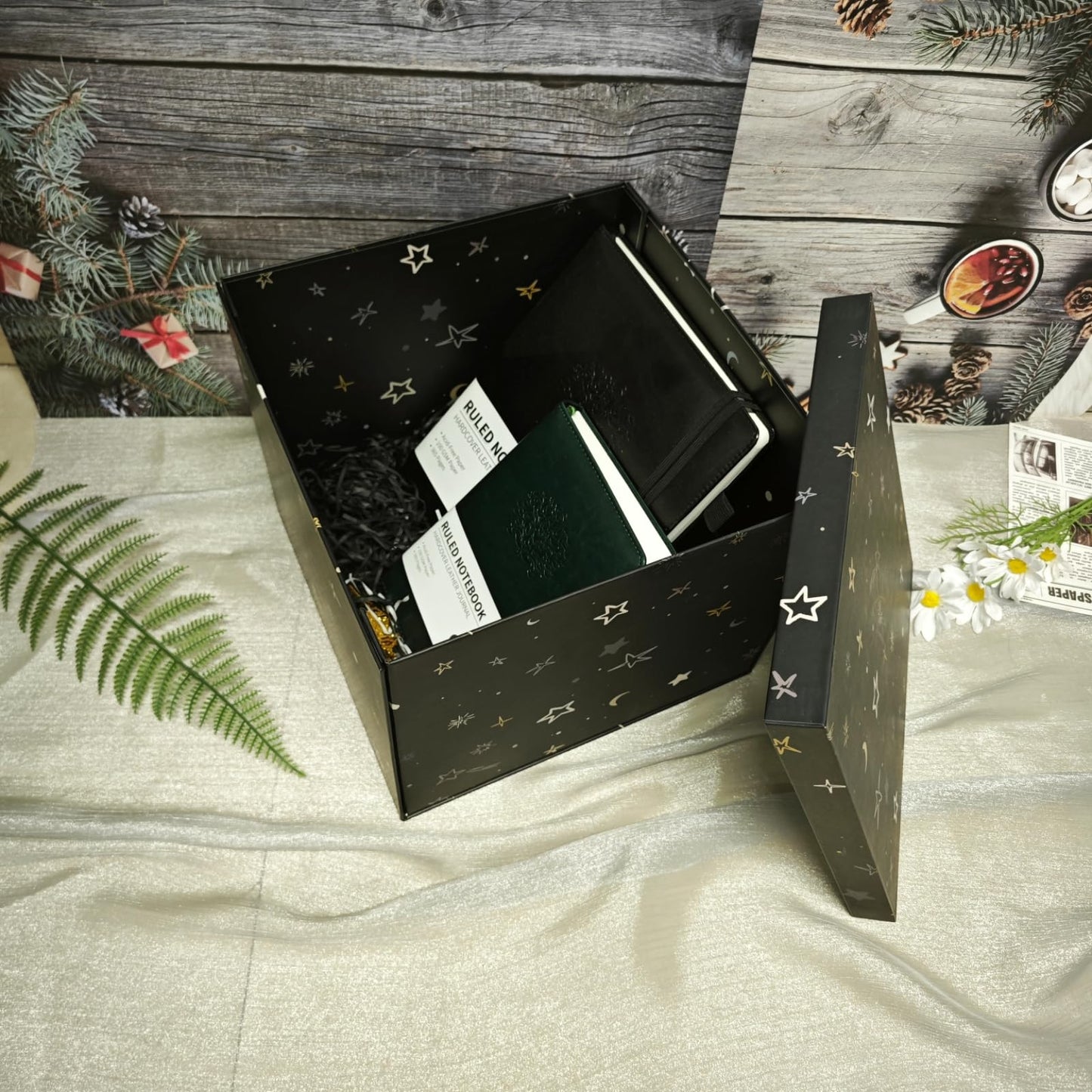 YINUOYOUJIA Large Gift Box 12x12x10Inches,Gift Boxes with Lids for Presents,Present Box,Birthday Box,Gift Packaging for Valentine's Day,Mother's Day,Christmas,Anniversaries.(Black Stars)