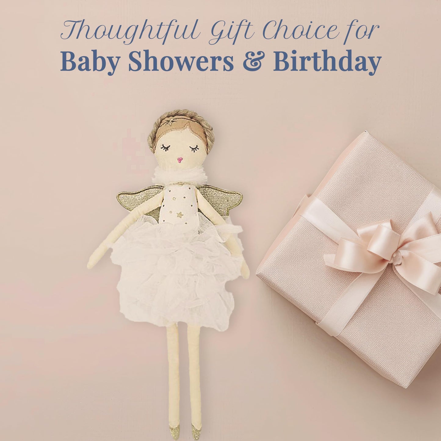 MON AMI Adele Small White Angel Stuffed Doll – 15”, Soft & Cuddly Plush Doll, Use as Toy or Room Decor, Great Gift for Kids of All Ages