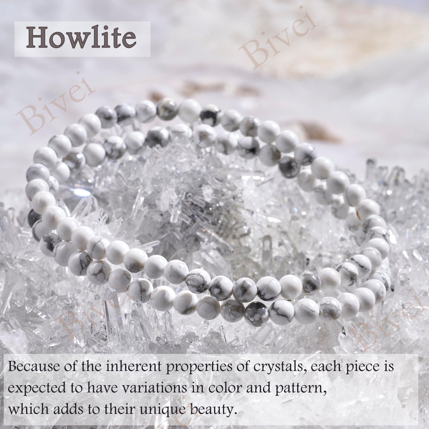 Bivei White Turquoise - Stabilizing - 4mm Beaded Bracelets for Women Handmade Semi Precious Natural Stone Stretch Elastic Jewelry Yoga Protection Gifts
