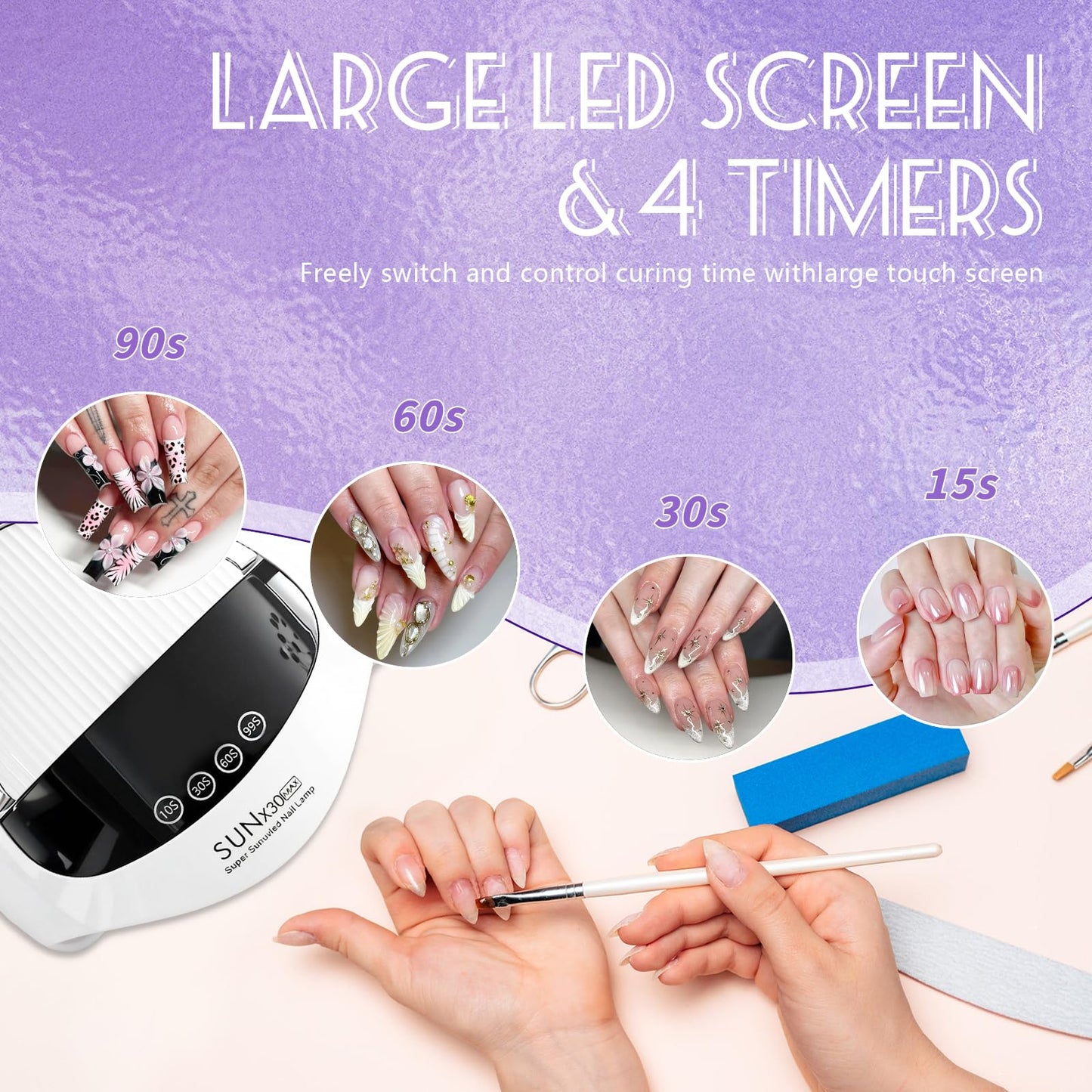 500W UV LED Nail Lamp, 90 LEDs Gel Nail Dryer for Fast Curing with LCD Display, 4 Timer Settings & Auto Sensor, Salon-Grade Nail Light for Home and Nail Salon Use