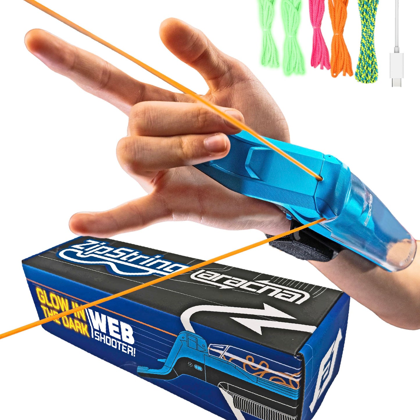 ZipString Aracna Glow-in-the-Dark Webshooter – Superhero String Launcher Toy for Kids, Teens & Adults – Patented, Reloading, Durable & Viral Web Shooting Action Toy for Endless Tricks & Epic Battles