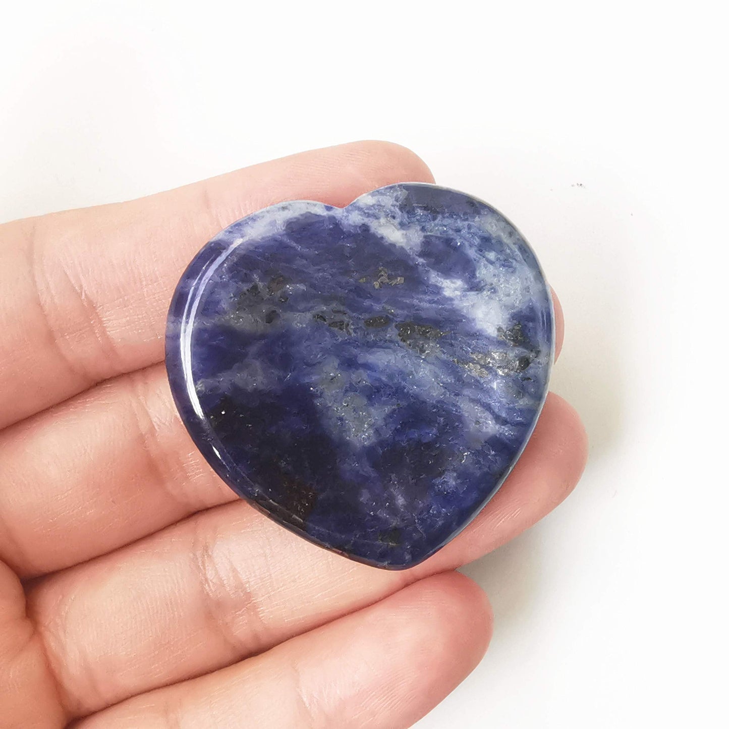 Bacatgem Natural Sodalite Heart Chakra Thumb Worry Stone,Hand Carved Healing Crystal Shaped Stone for Anxiety Stress Relief Meditation