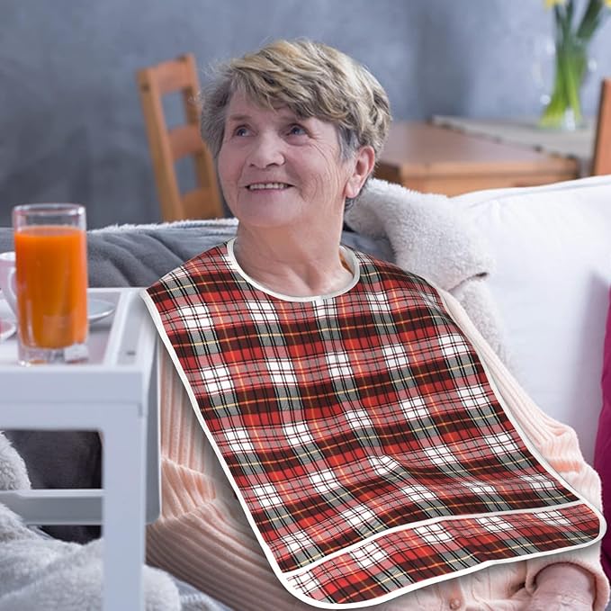 Adult Bibs, Waterproof Bib Clothing Protector with Crumb Catcher, Reusable Dining Bibs for Elderly, Men Women