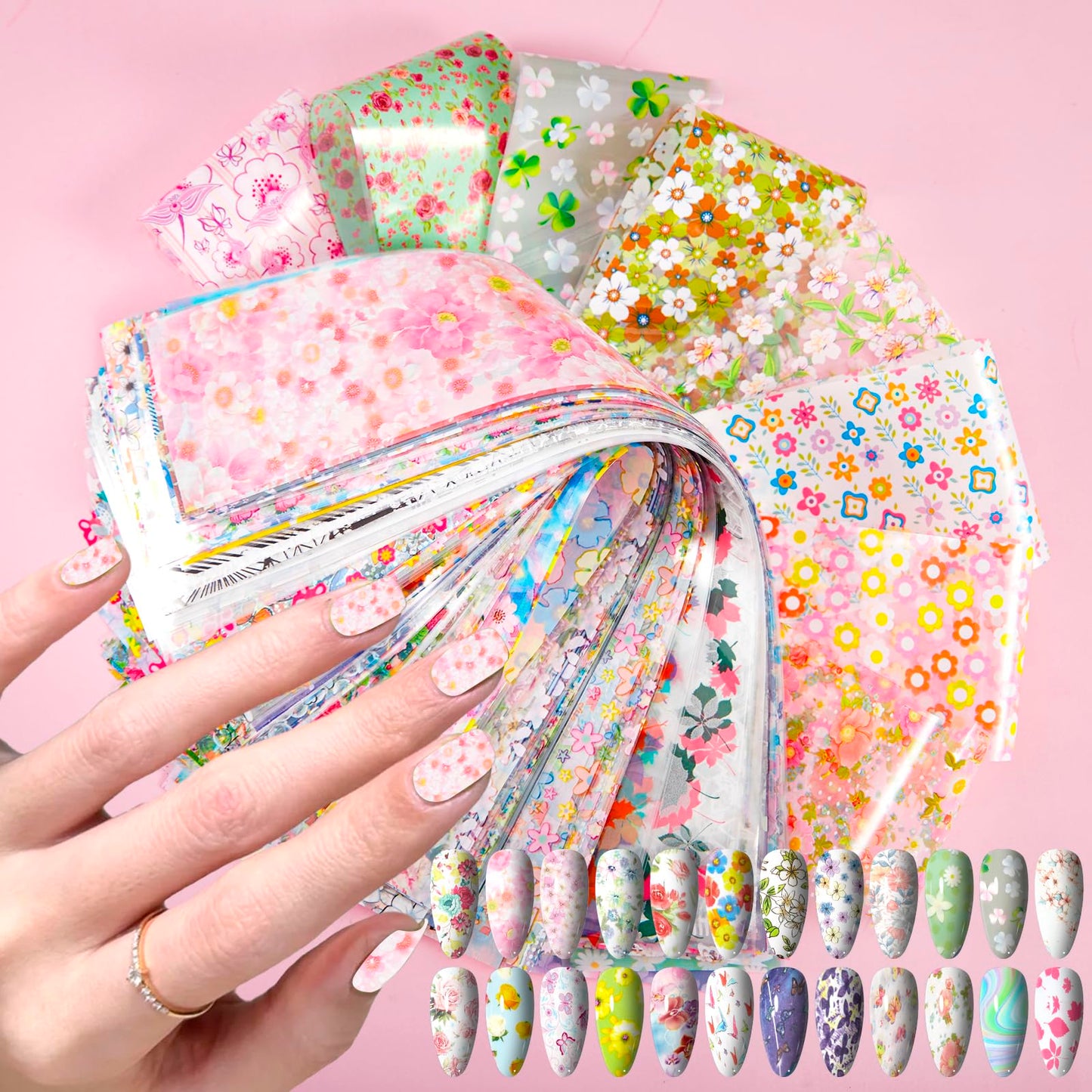 XEAOHESY 300 Sheets Nail Foils Transfer Nail Art Foil Stickers Spring Flower Butterfly Lace Transfer Foil for Nails Decoration