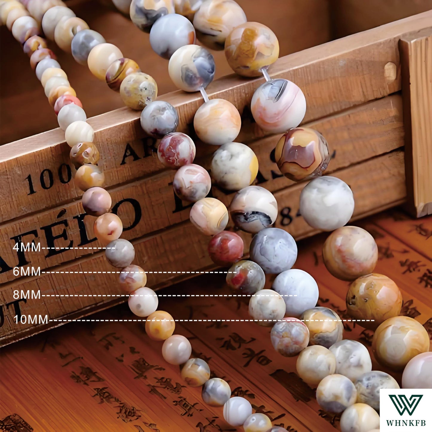 WHNKFB 8mm 50PCS Natural Red Crazy Lace Agate Round Beads, Mexican Fire Banded Loose Stone Beads for Jewelry Making Craft - 6mm 8mm 10mm Options with Free Elastic Cord