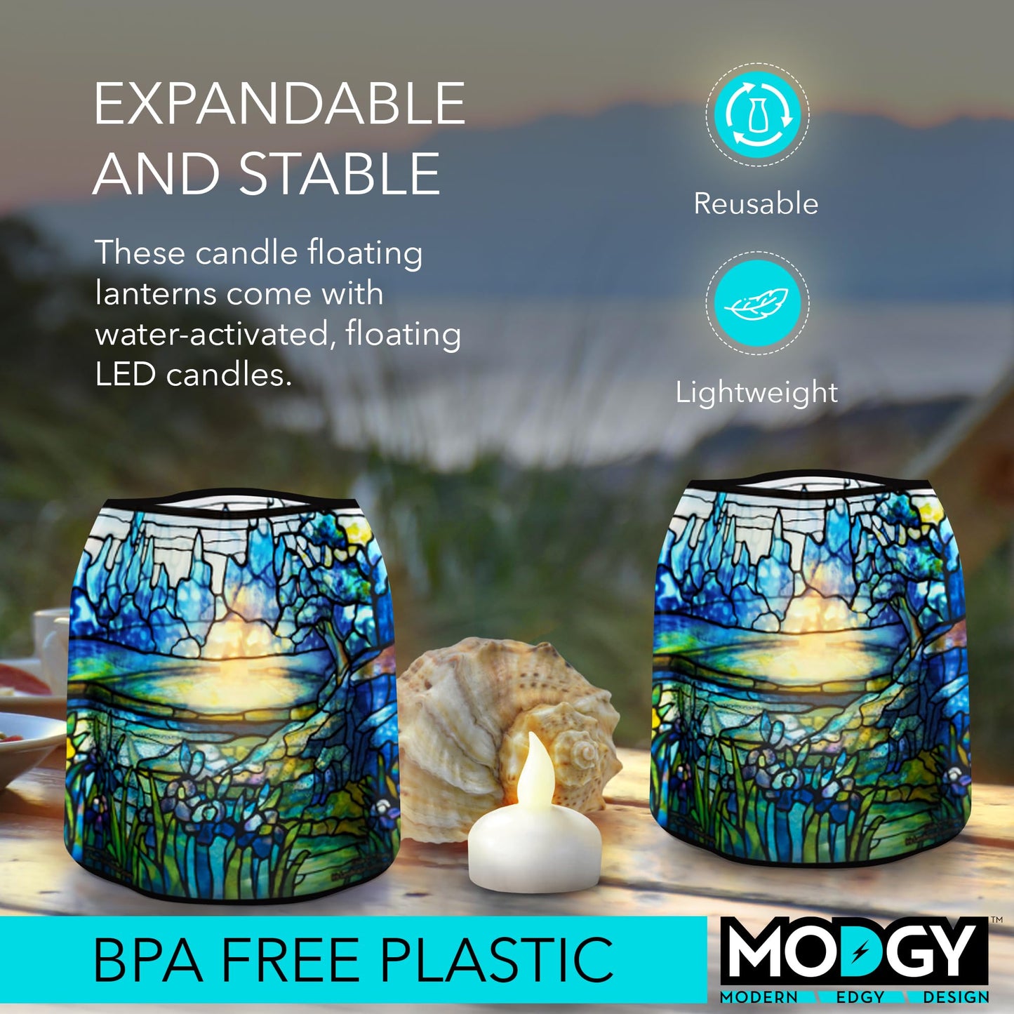 MODGY Luminary Lanterns Floating LED Candles with Batteries Included - Luminaries are Great for Weddings, Parties, Patios & Celebrations of All Kinds (Iris), Pack of 4