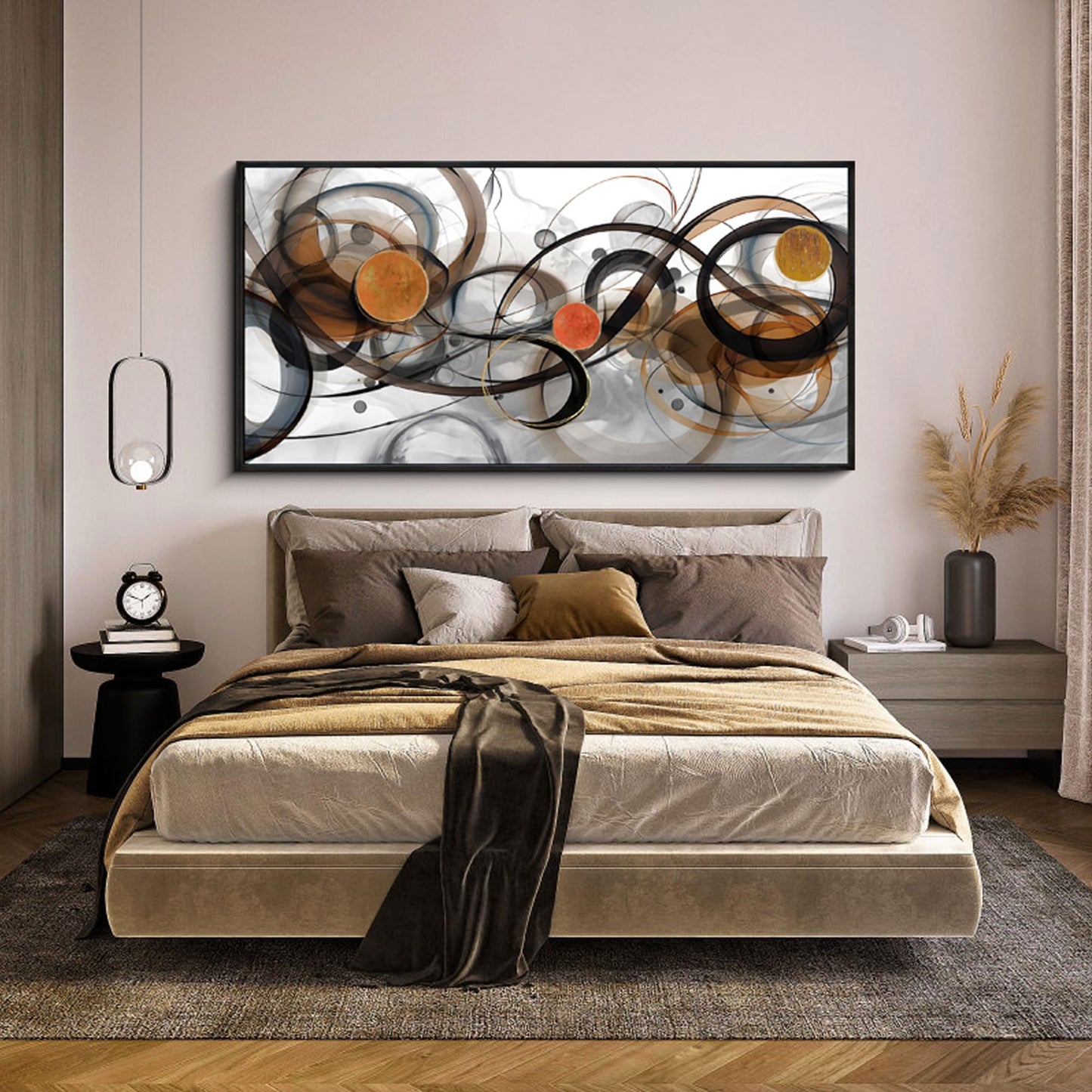 XLSJERST Black and Orange Picture Artwork - Boho Abstract Wall Art for Living Room Office Canvas Pintings Modern Minimalist Frame Wall Art 40x20 Inches